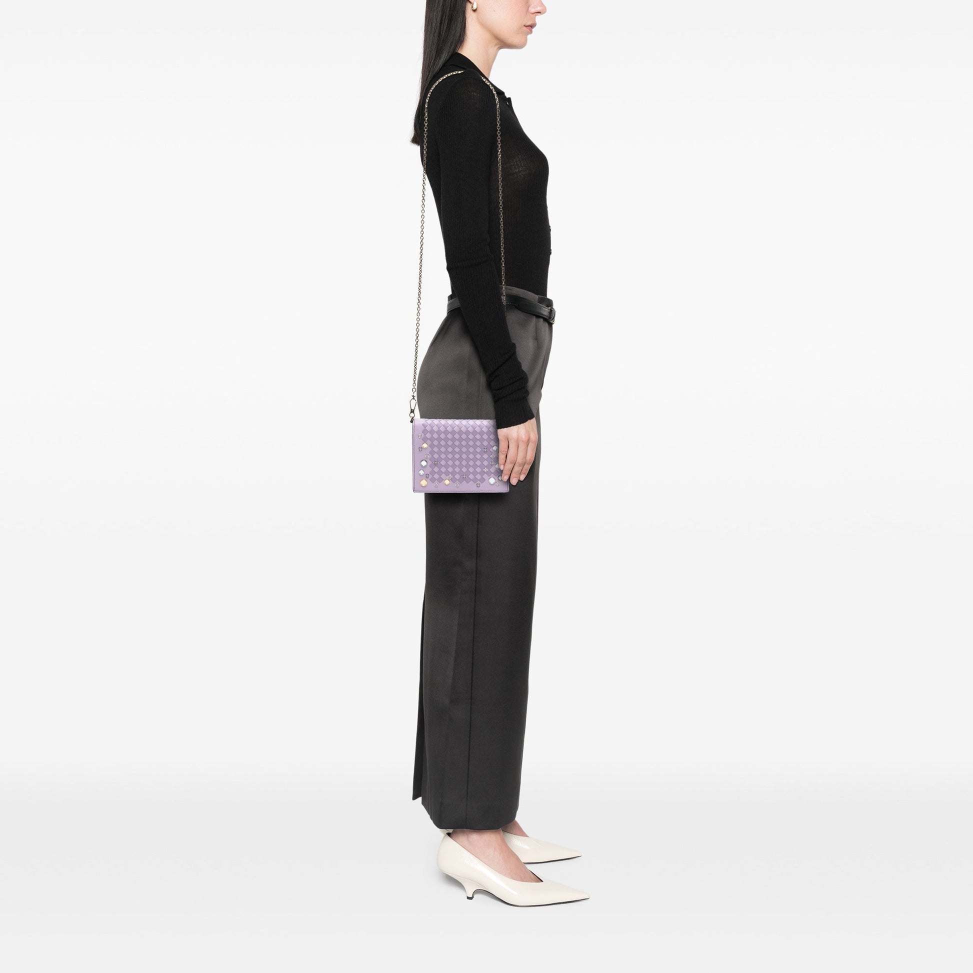 Bottega Veneta Nappa Intrecciato Studded Wallet on Chain