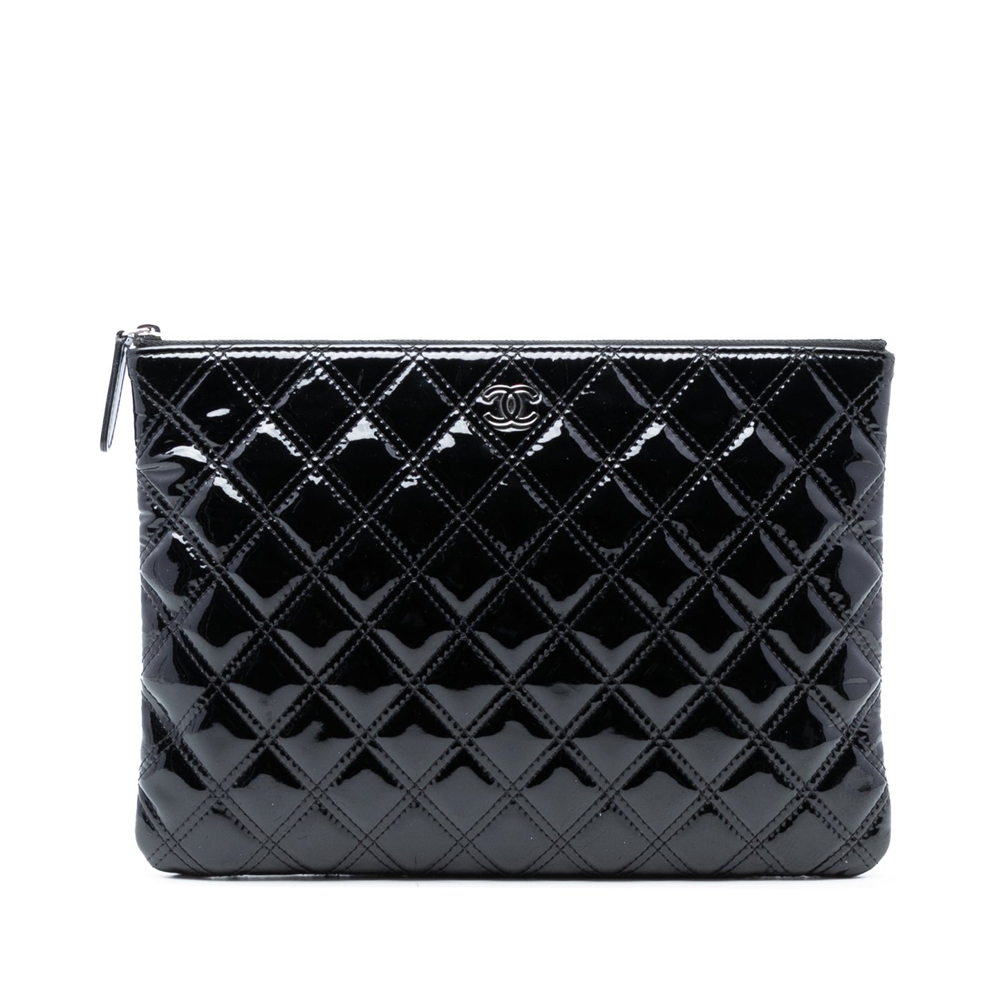 Chanel Medium Quilted Patent Double Stitch O Case Clutch