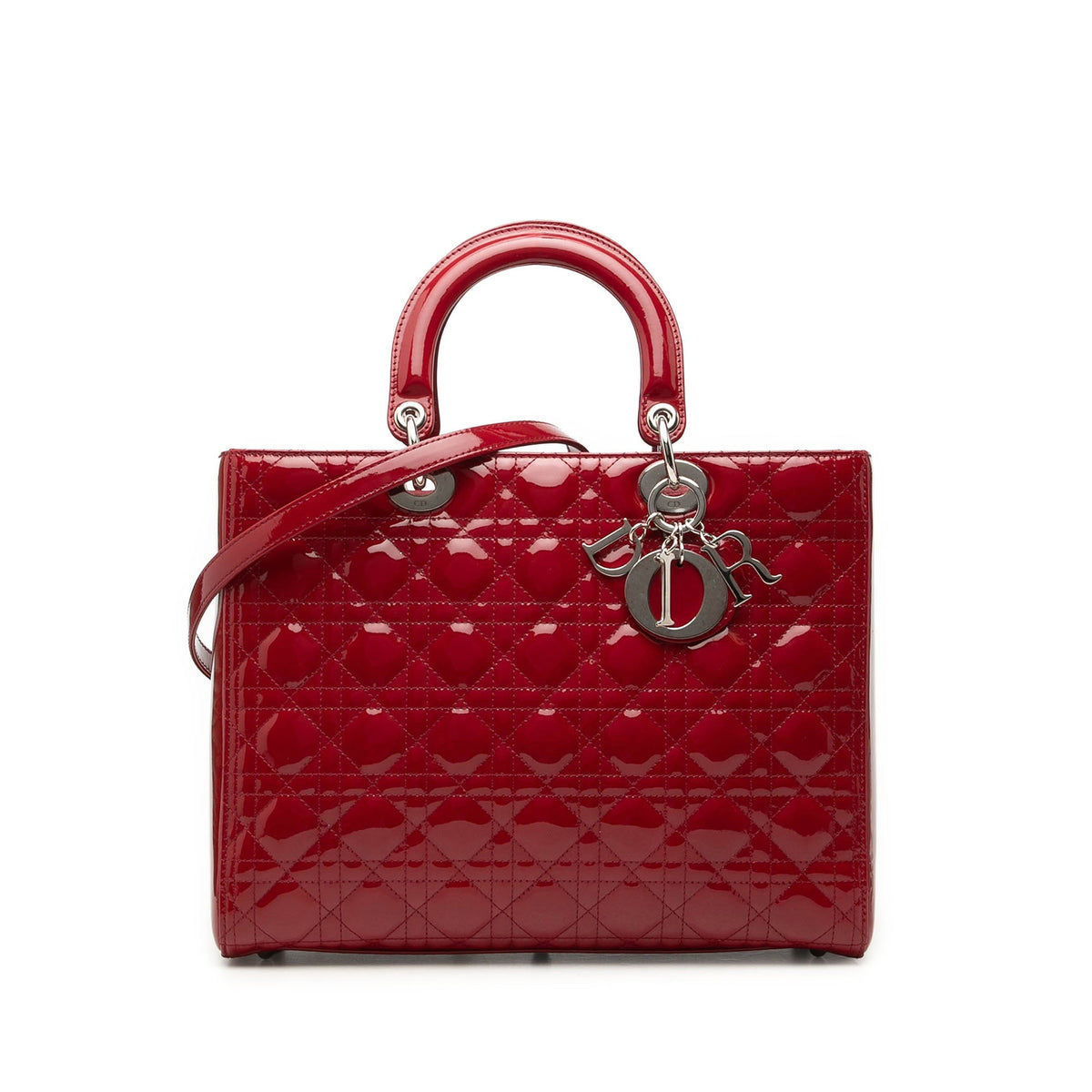 Dior Large Patent Cannage Lady Dior — Red