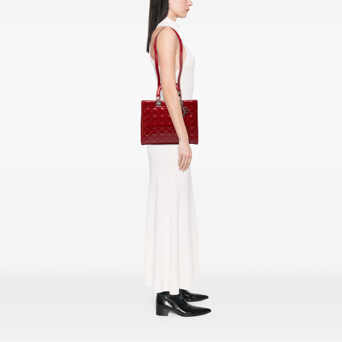 Dior Large Patent Cannage Lady Dior — Red