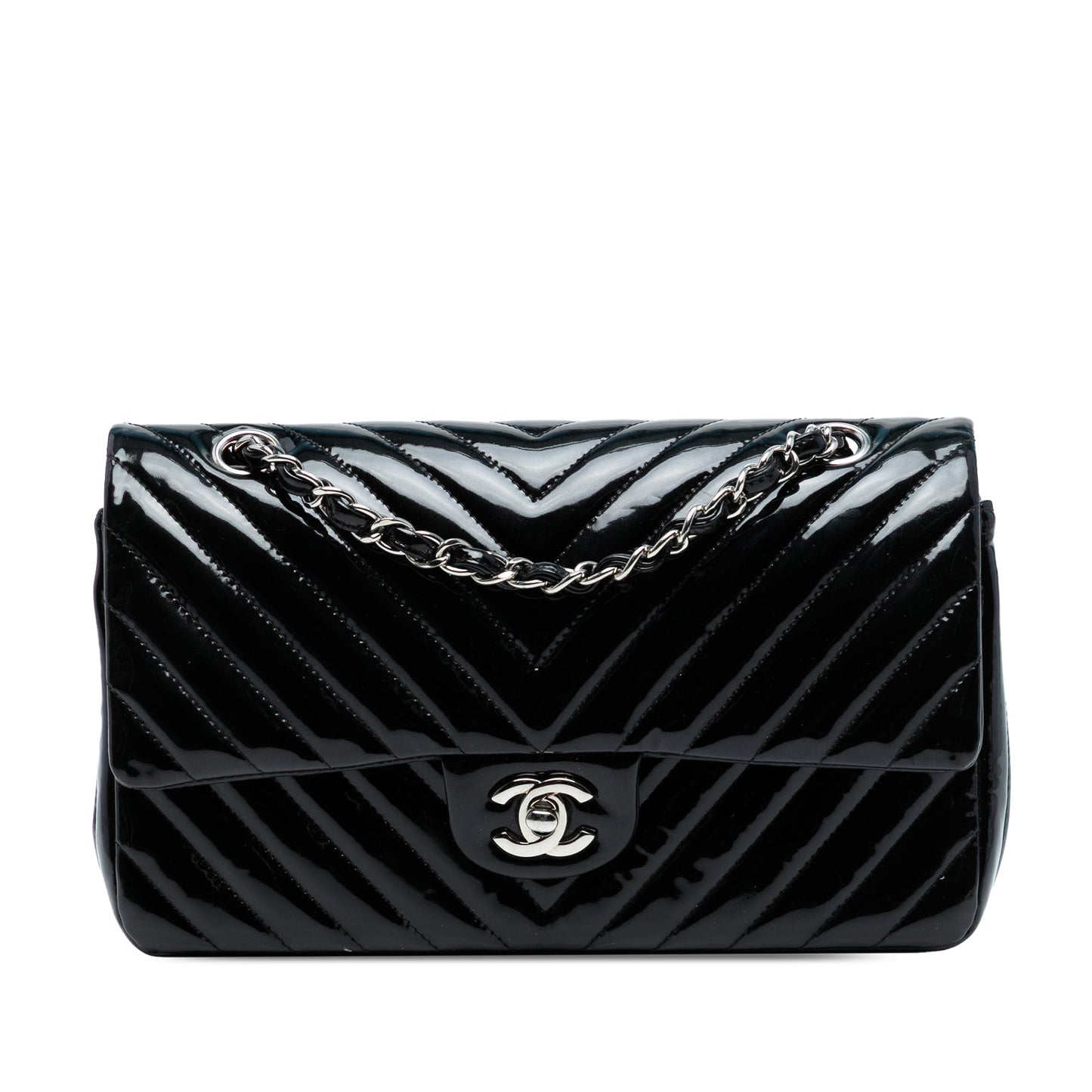 Medium Classic Chevron Patent Double Flap