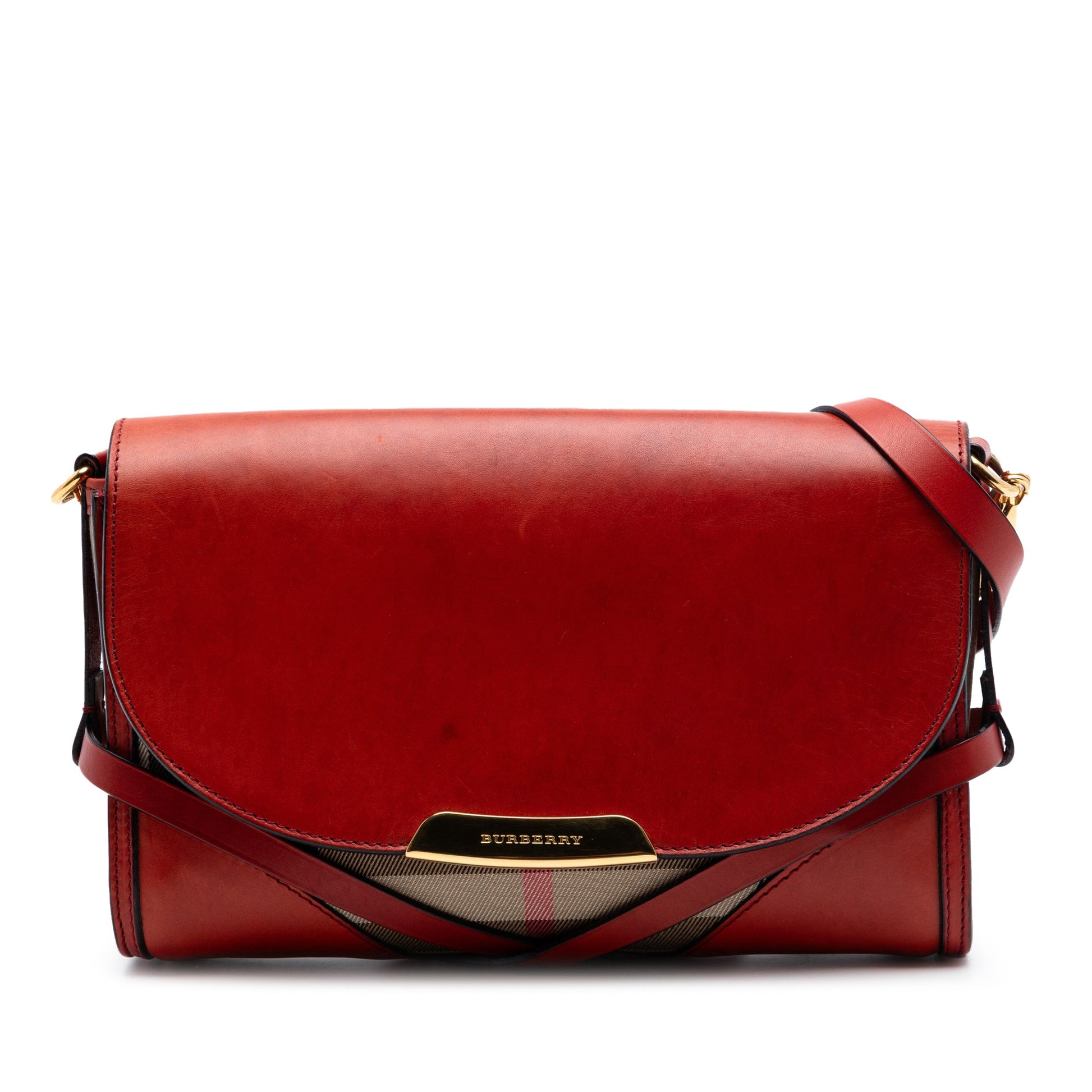Burberry Leather and House Check Canvas Bridle Abbott Crossbody