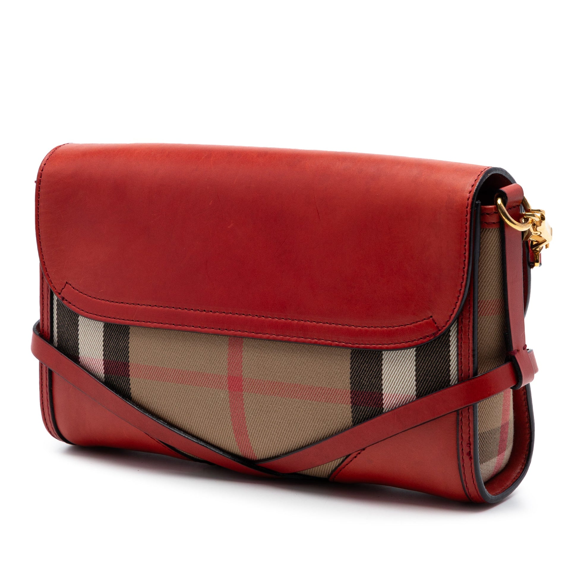 Burberry Leather and House Check Canvas Bridle Abbott Crossbody