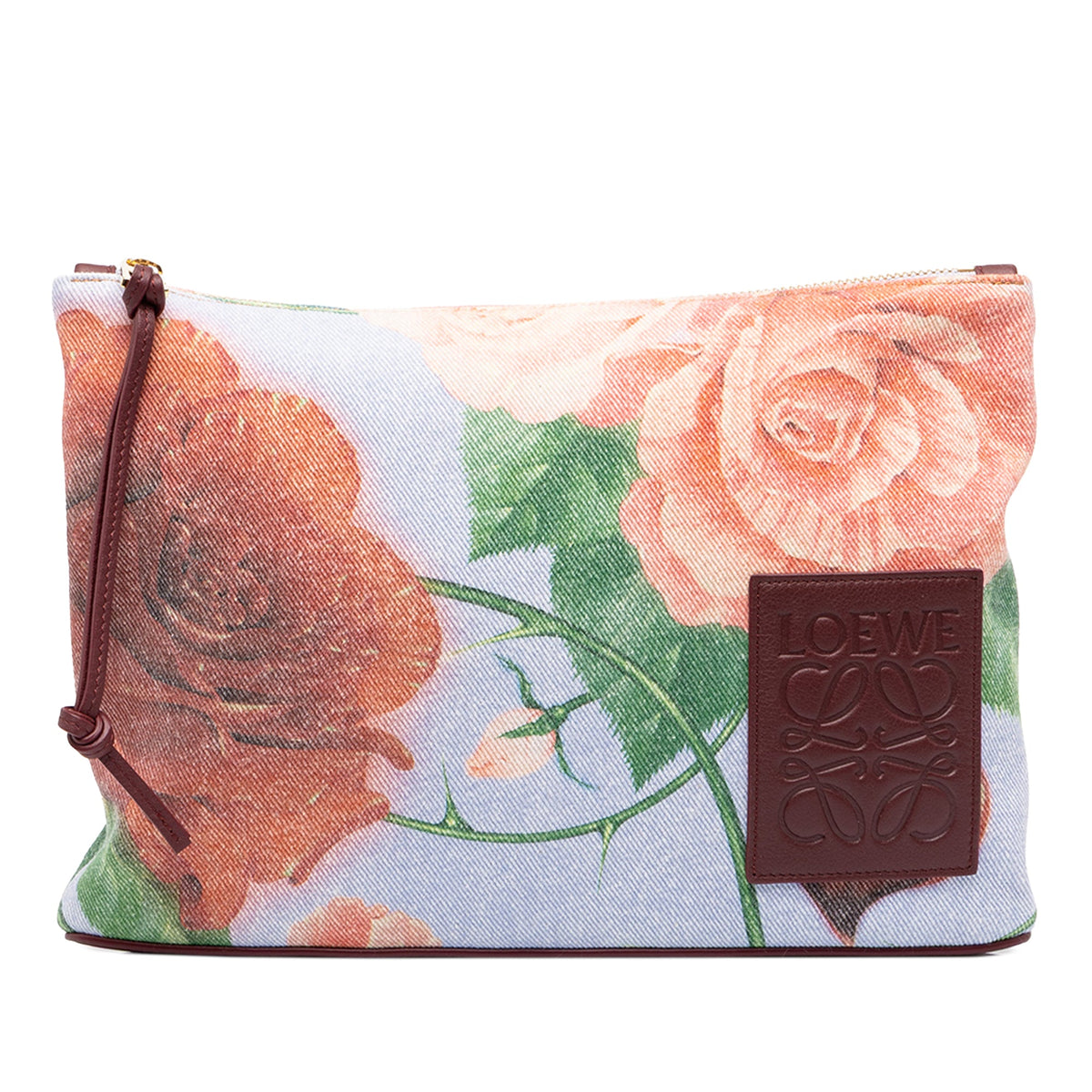 LOEWE Paulas Ibiza Canvas Rose Print Clutch — Blue