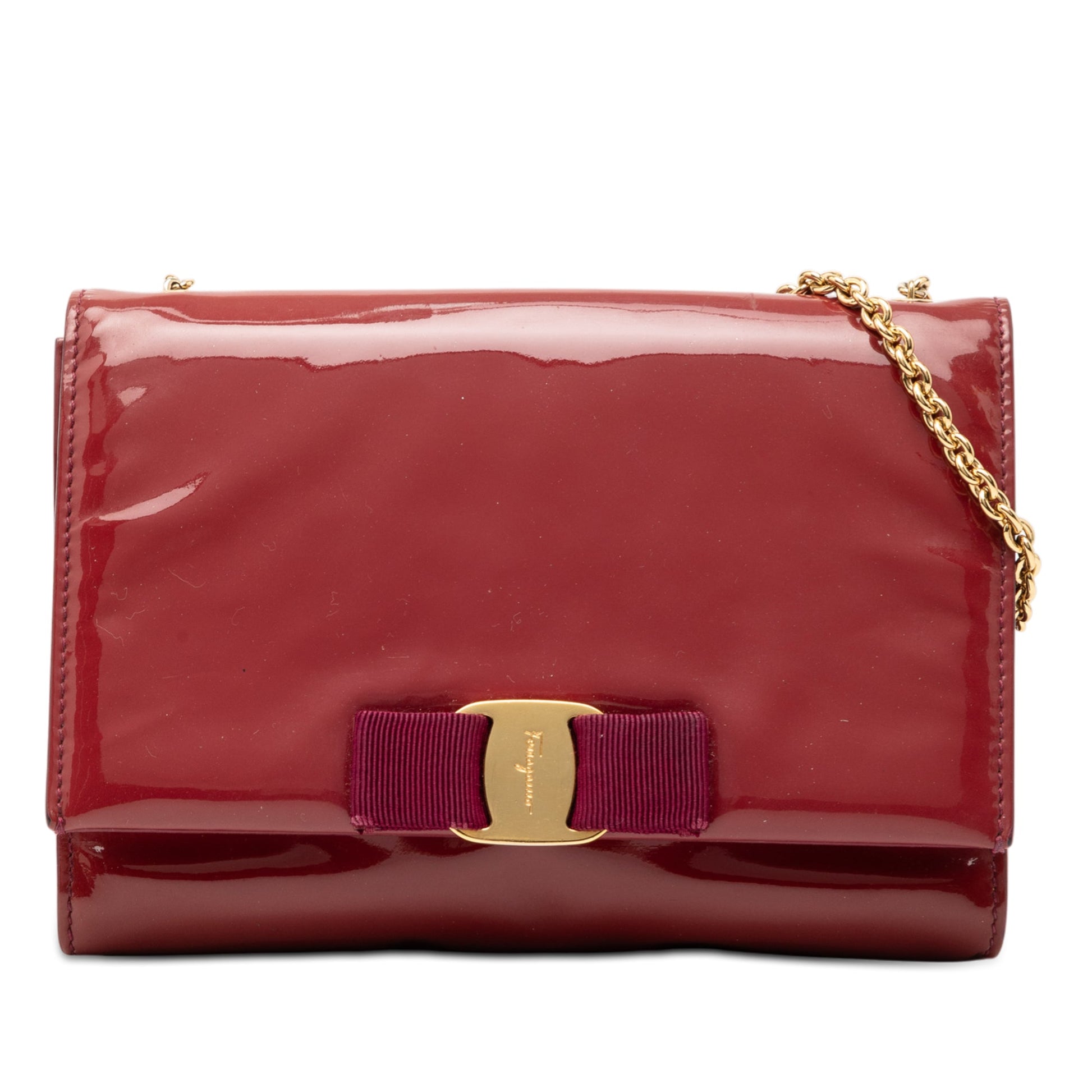 Ferragamo Patent Vara Bow Chain Crossbody