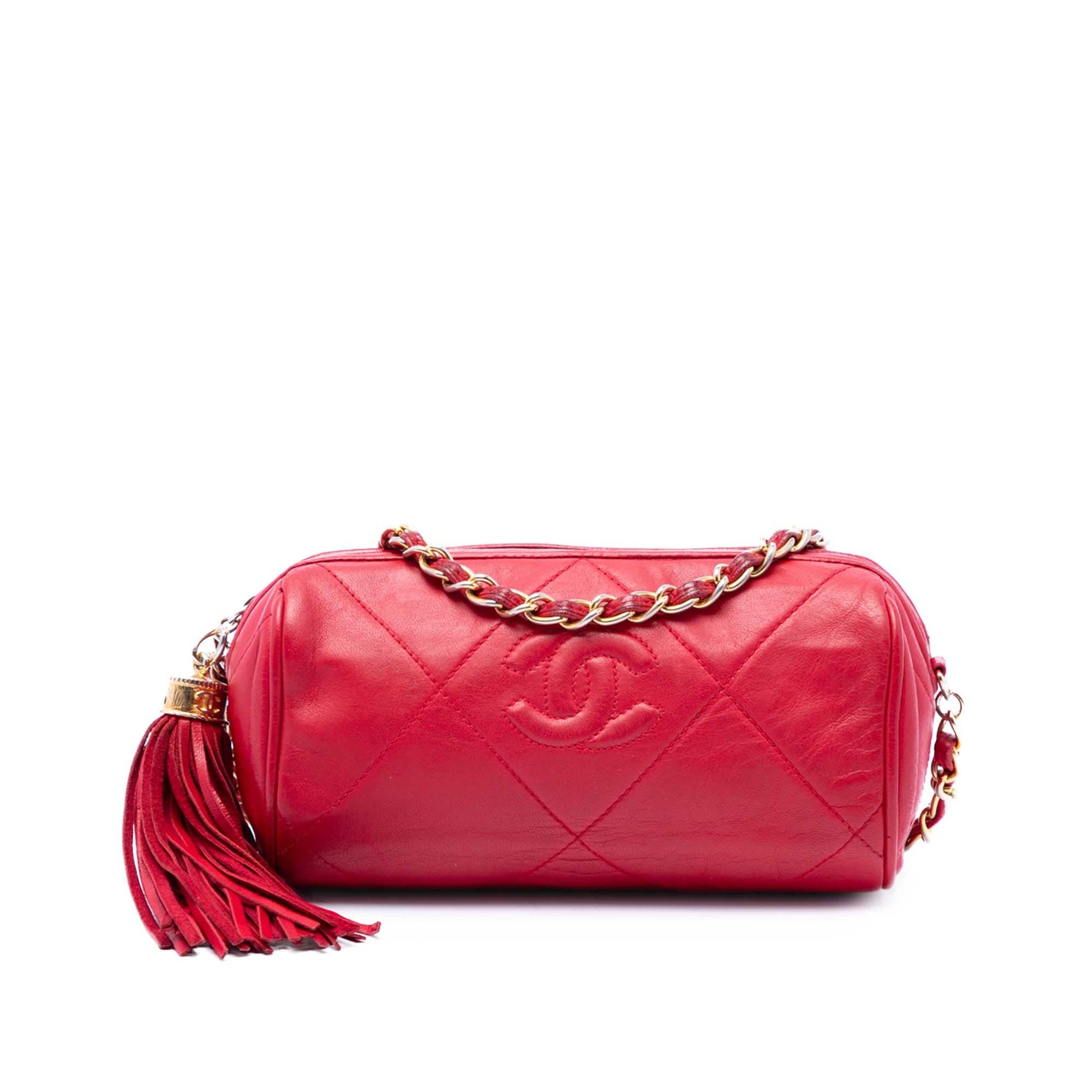 Chanel Mini Quilted Lambskin Tassel Barrel Crossbody