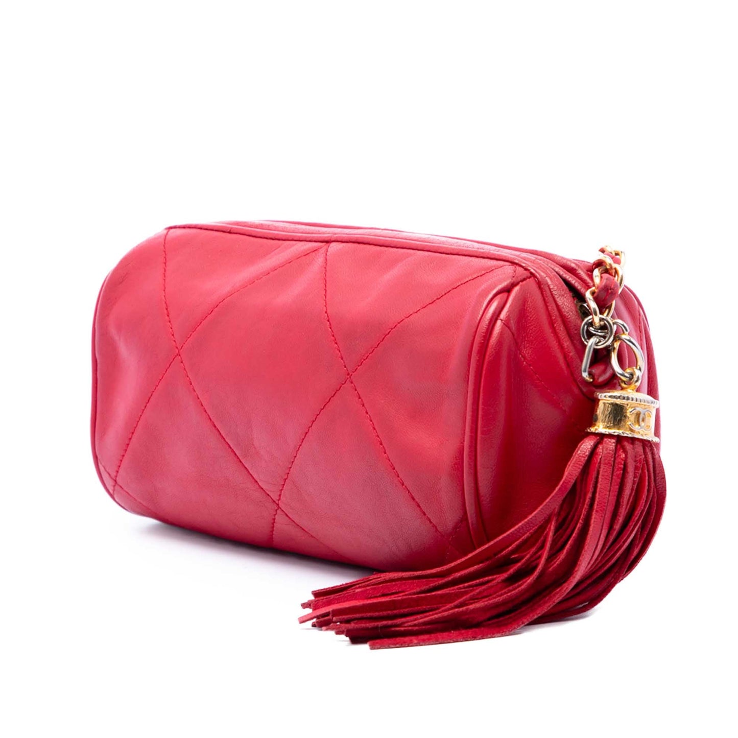 Chanel Mini Quilted Lambskin Tassel Barrel Crossbody