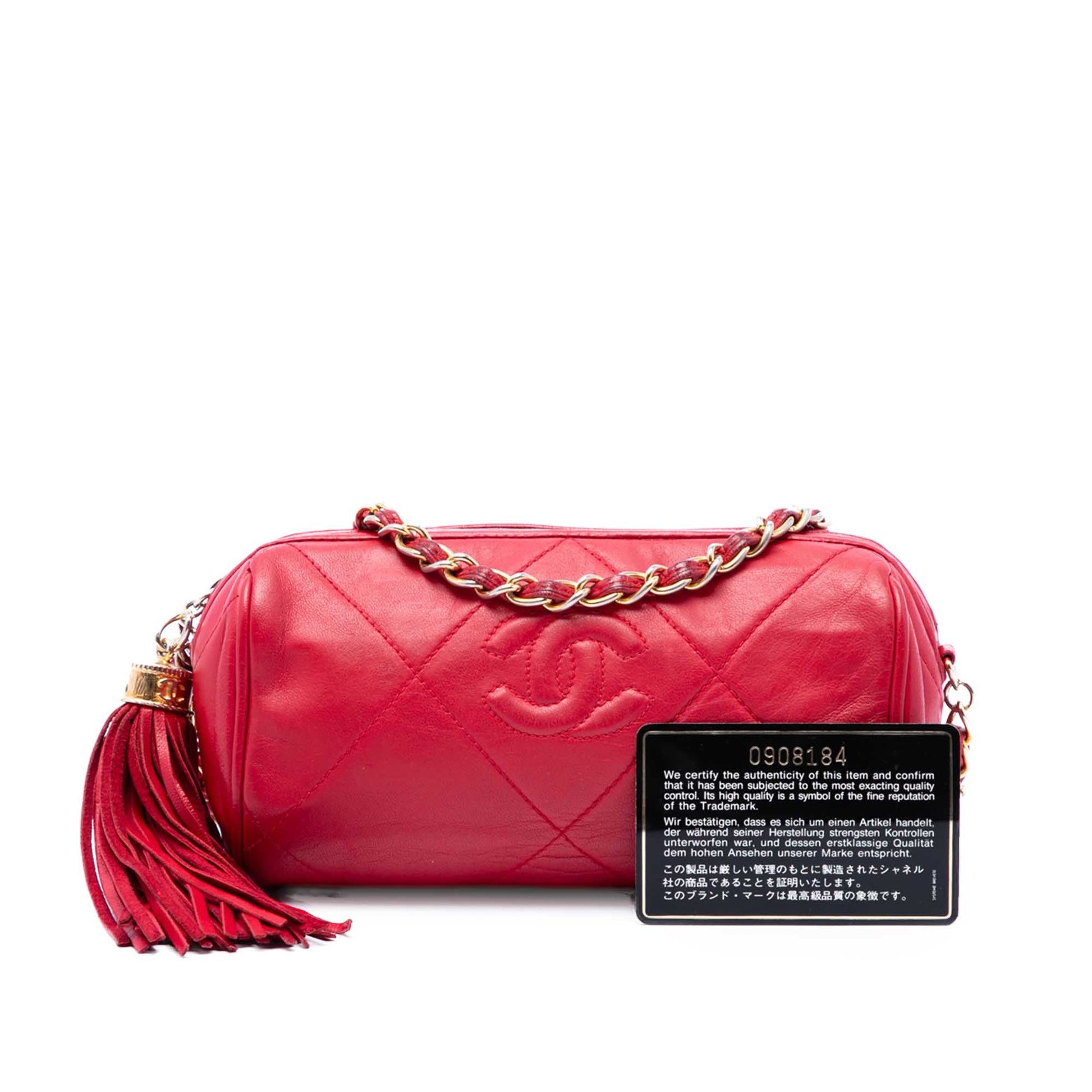 Chanel Mini Quilted Lambskin Tassel Barrel Crossbody
