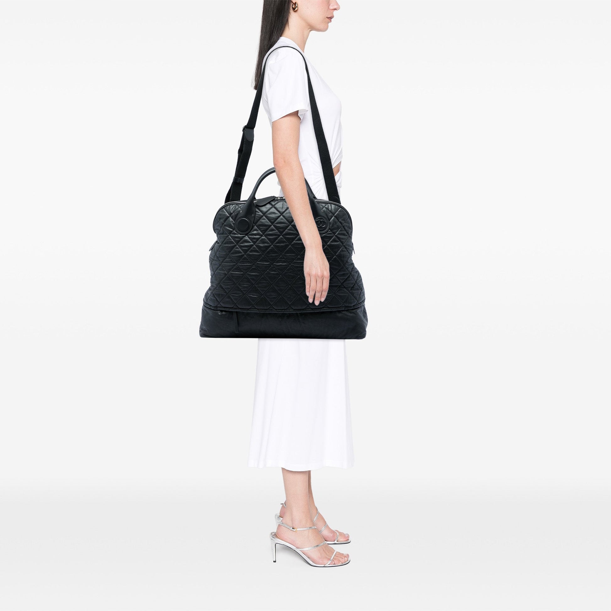 Chanel Extra Large Quilted Coated Canvas Expandable Zip Travel Bag