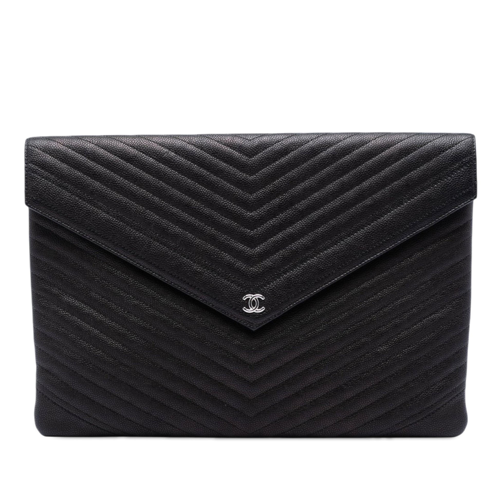 Chanel Large Chevron Caviar Statement Envelope Clutch