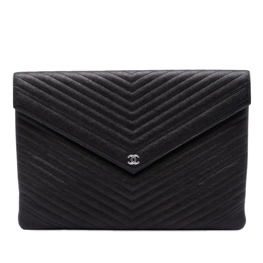 Chanel Large Chevron Caviar Statement Envelope Clutch