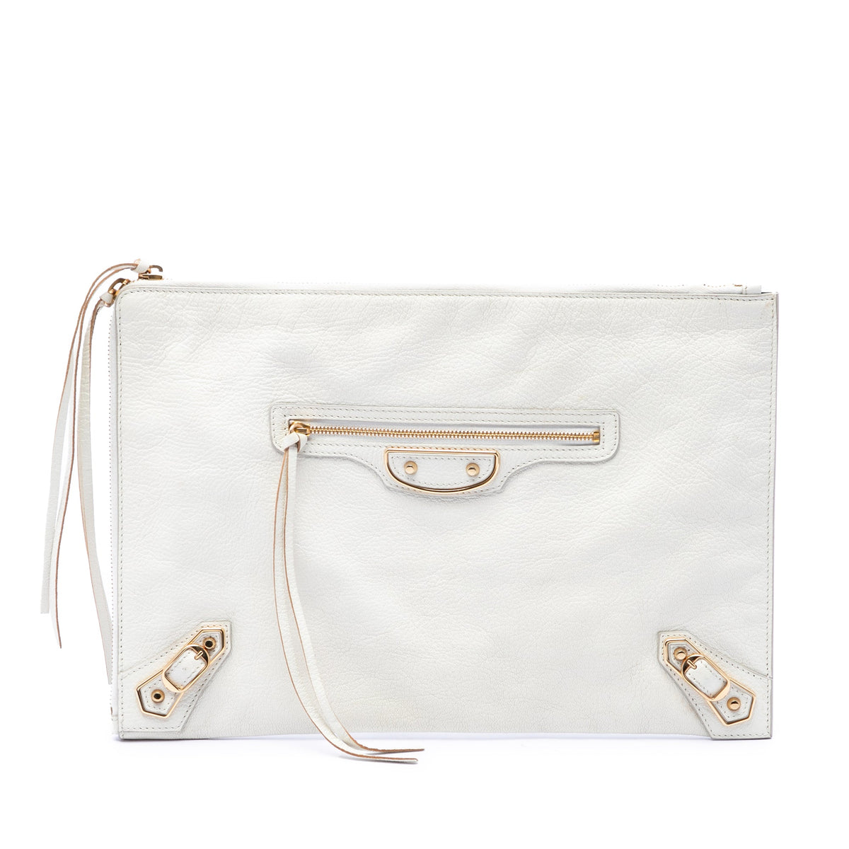 Balenciaga Goatskin Motocross Classic Metallic Edge Clutch — White