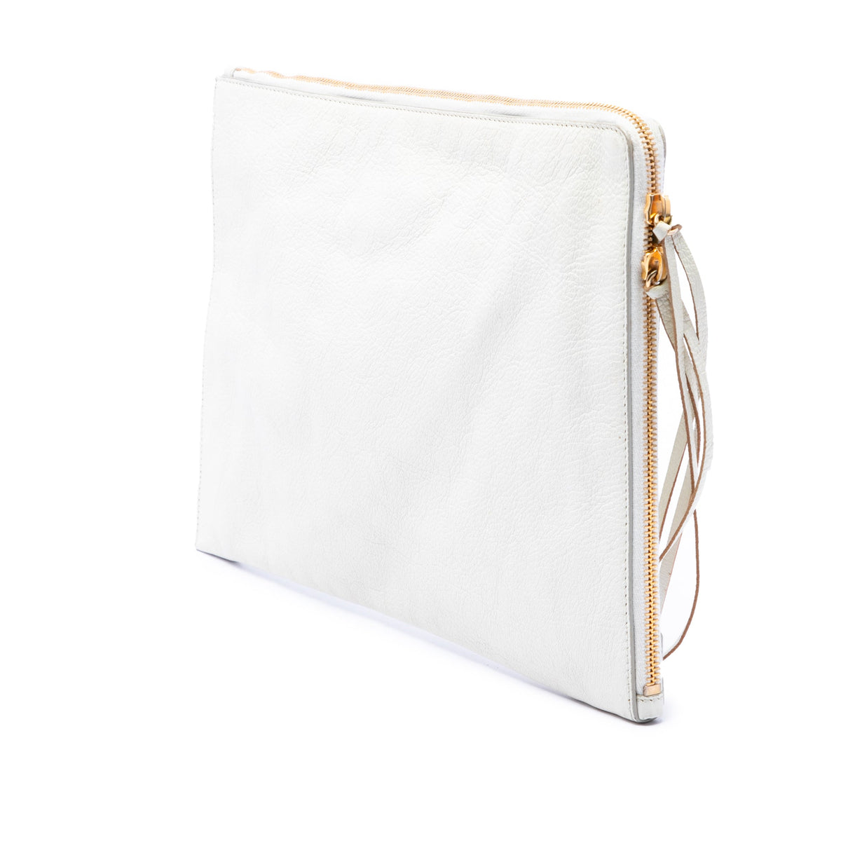 Balenciaga Goatskin Motocross Classic Metallic Edge Clutch — White