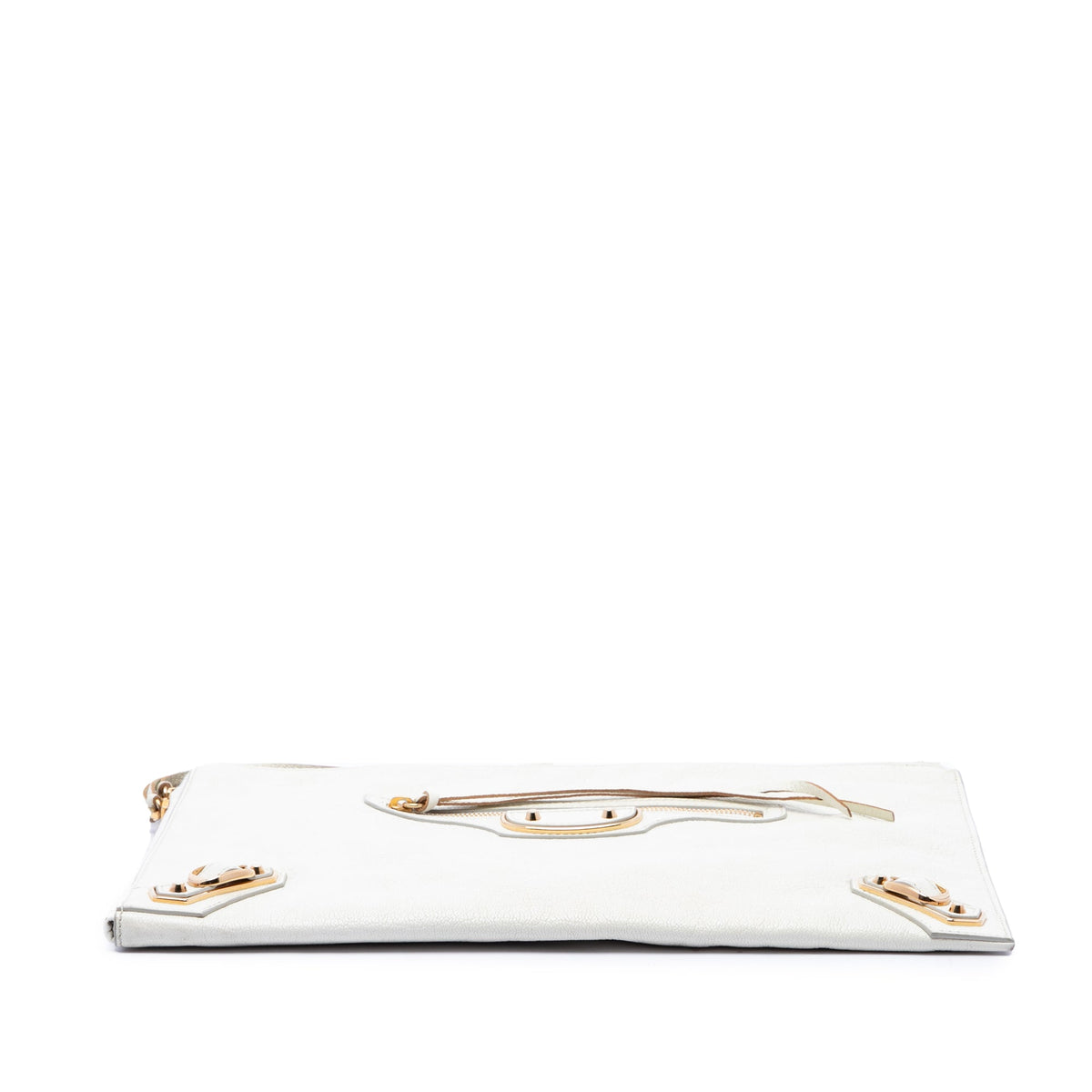 Balenciaga Goatskin Motocross Classic Metallic Edge Clutch — White