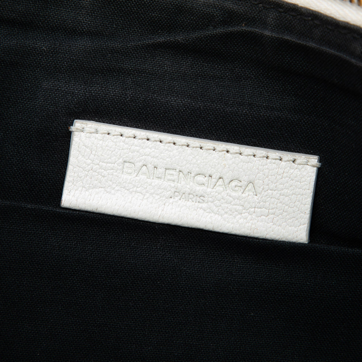 Balenciaga Goatskin Motocross Classic Metallic Edge Clutch — White
