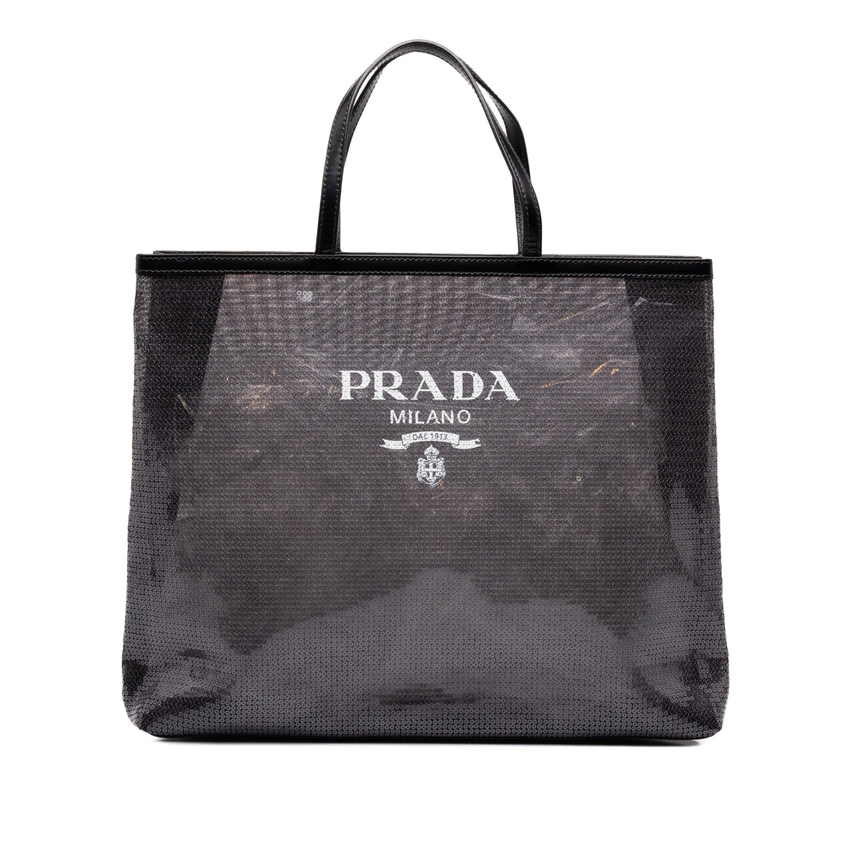 Prada Large Sequined Mesh Logo Tote — Black