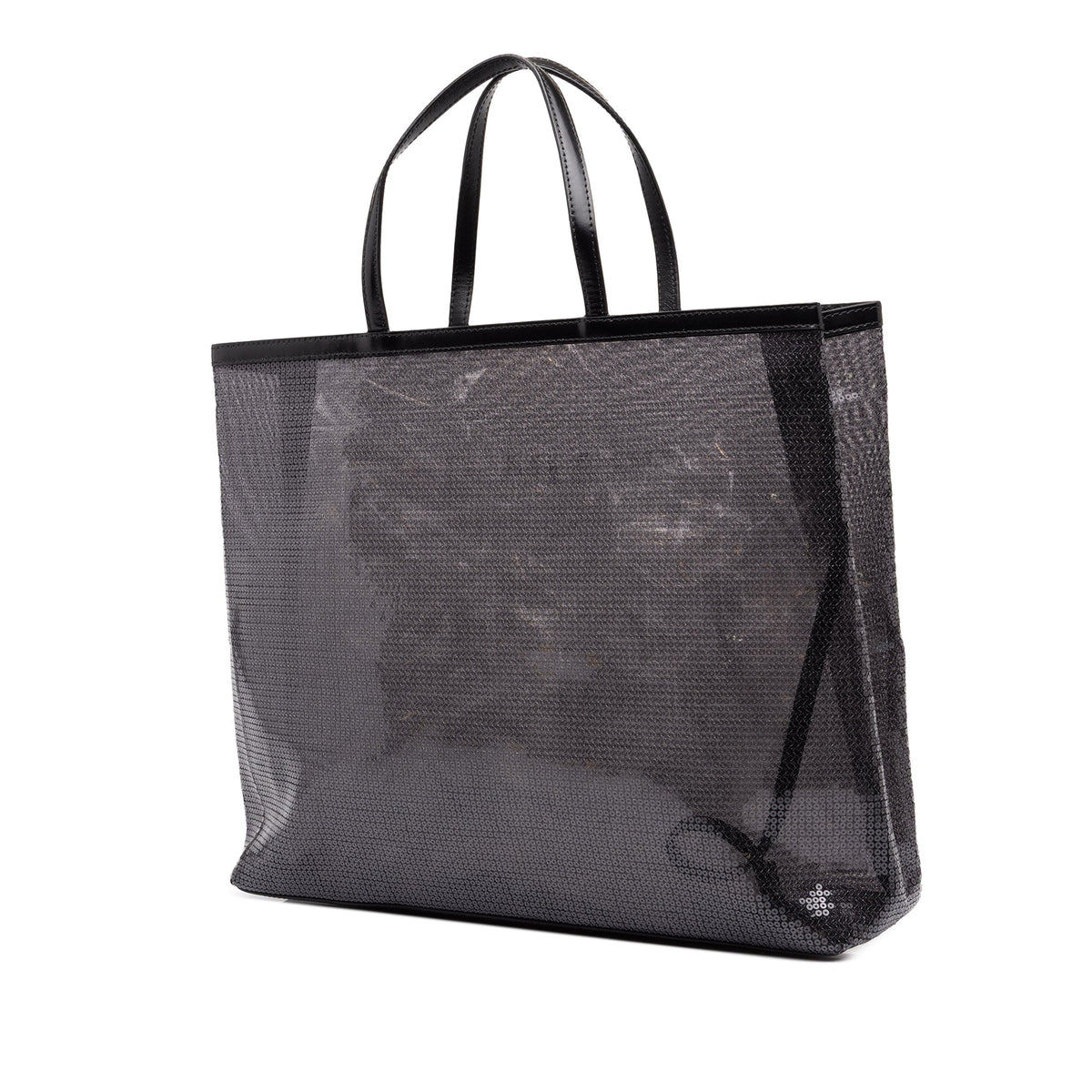 Prada Large Sequined Mesh Logo Tote — Black