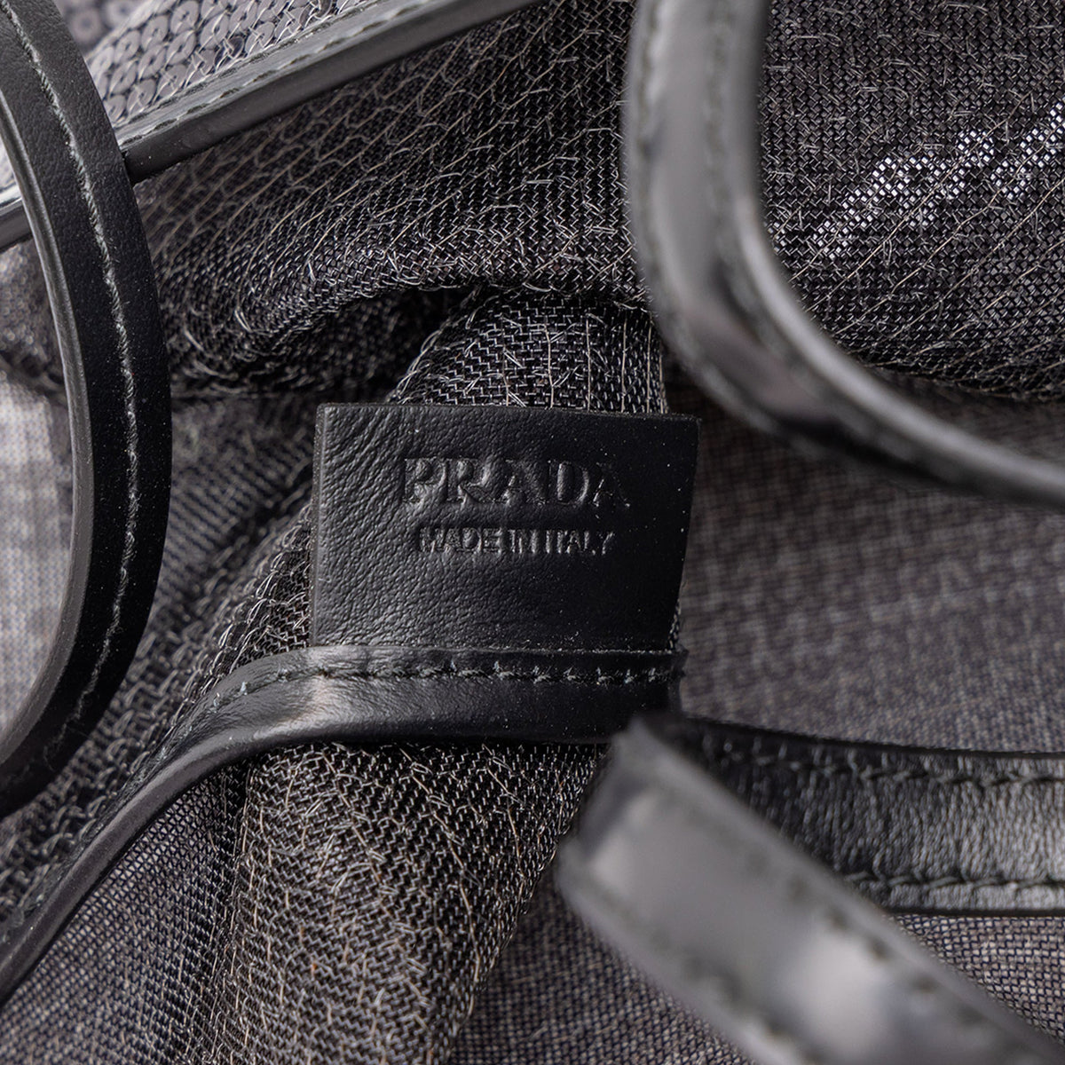 Prada Large Sequined Mesh Logo Tote — Black
