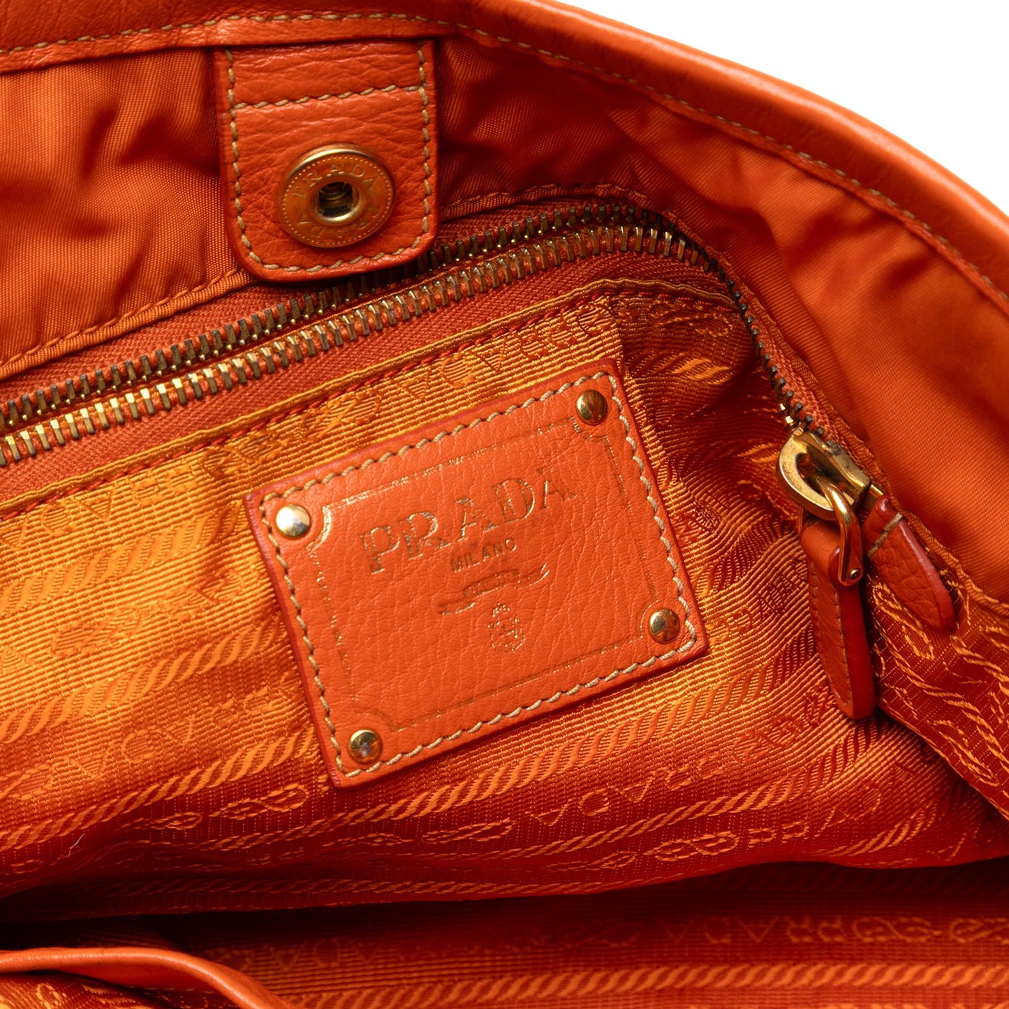 Prada Vitello Daino Trimmed Tessuto Satchel