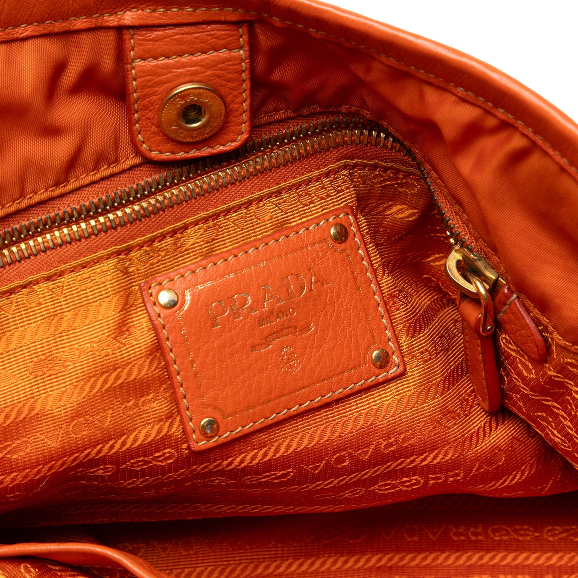 Prada Vitello Daino Trimmed Tessuto Satchel