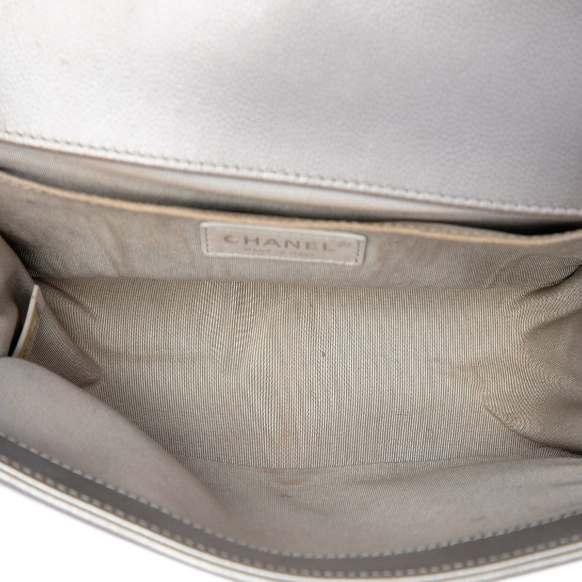 Chanel Old Medium Chevron Caviar Boy Flap — Silver