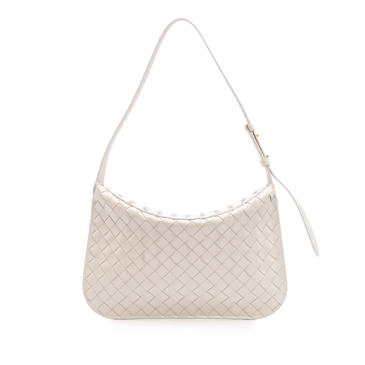 Bottega Veneta Brushed Calfskin Intrecciato Cradle Fold Over Shoulder Bag — White