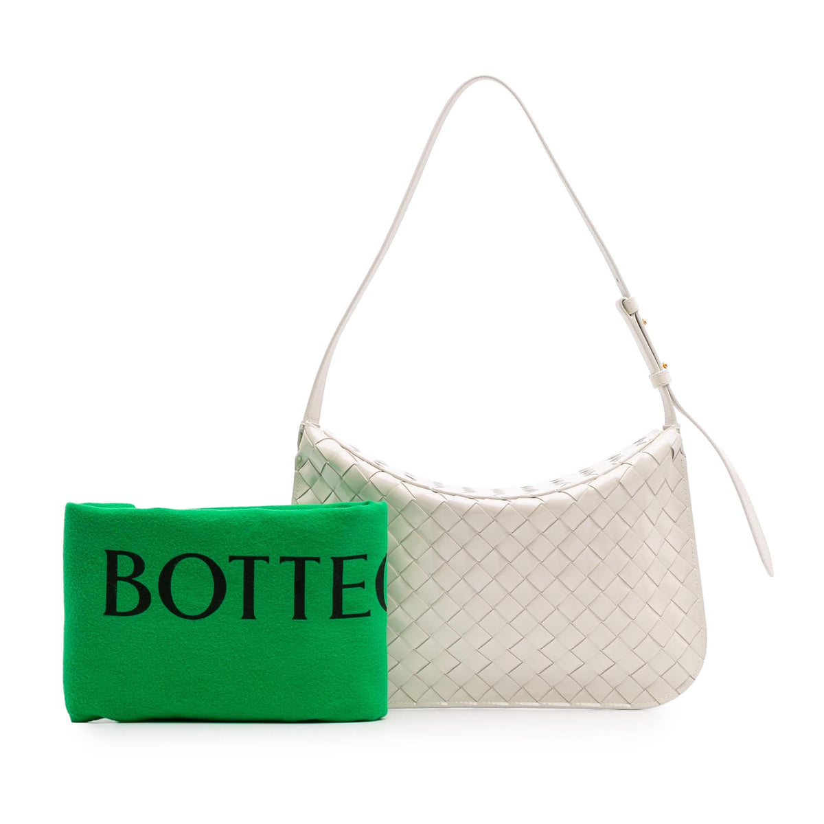 Bottega Veneta Brushed Calfskin Intrecciato Cradle Fold Over Shoulder Bag — White