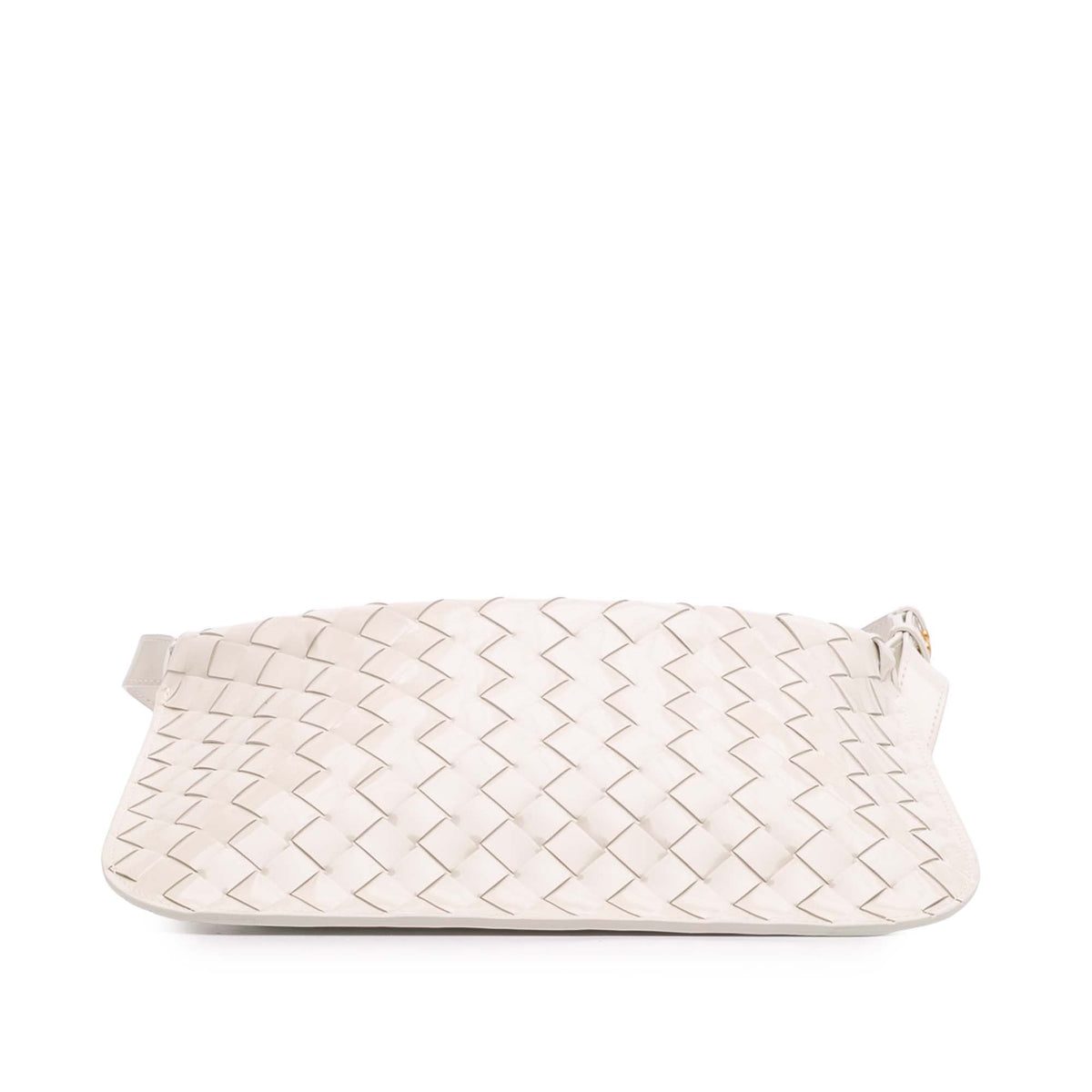 Bottega Veneta Brushed Calfskin Intrecciato Cradle Fold Over Shoulder Bag — White