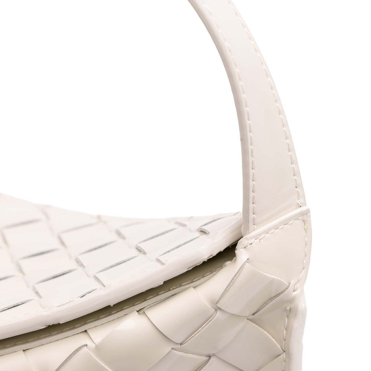 Bottega Veneta Brushed Calfskin Intrecciato Cradle Fold Over Shoulder Bag — White