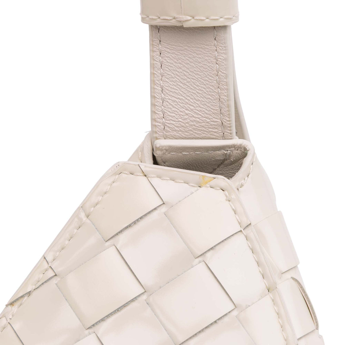 Bottega Veneta Brushed Calfskin Intrecciato Cradle Fold Over Shoulder Bag — White