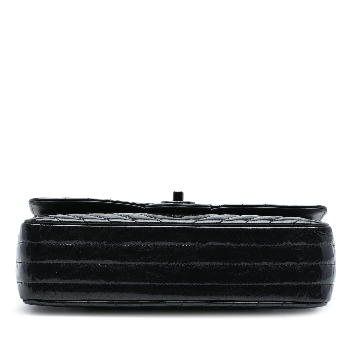 Chanel Medium Classic Chevron Patent So Black Double Flap