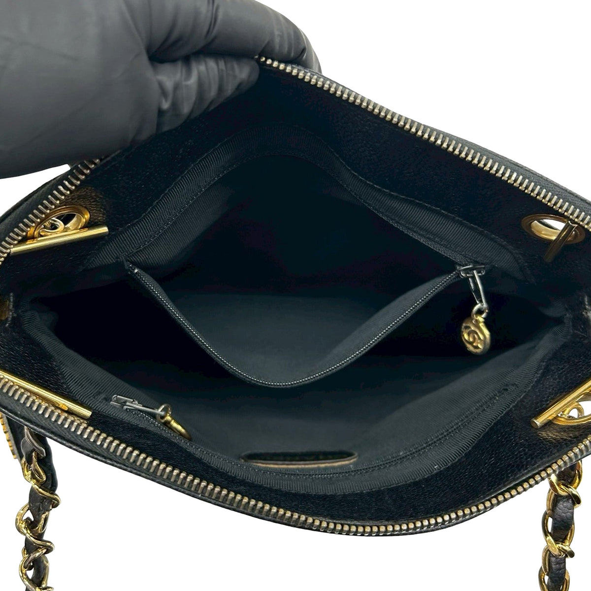 Chanel Caviar Logo Chain Shoulder Bag
