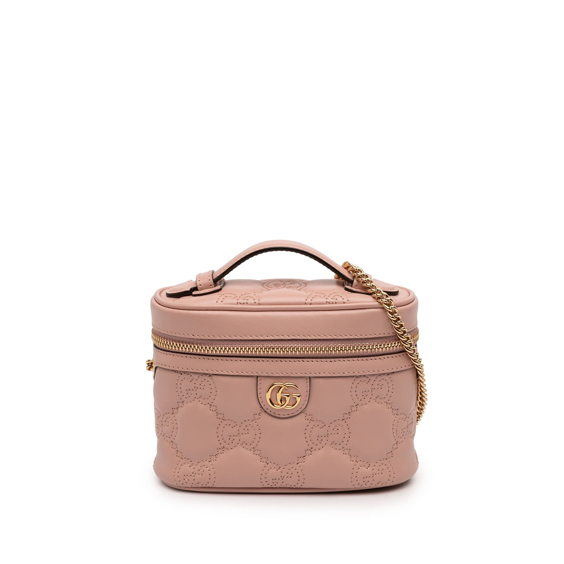 Gucci Mini GG Marmont Matelasse Calfskin Top Handle Vanity Chain Bag