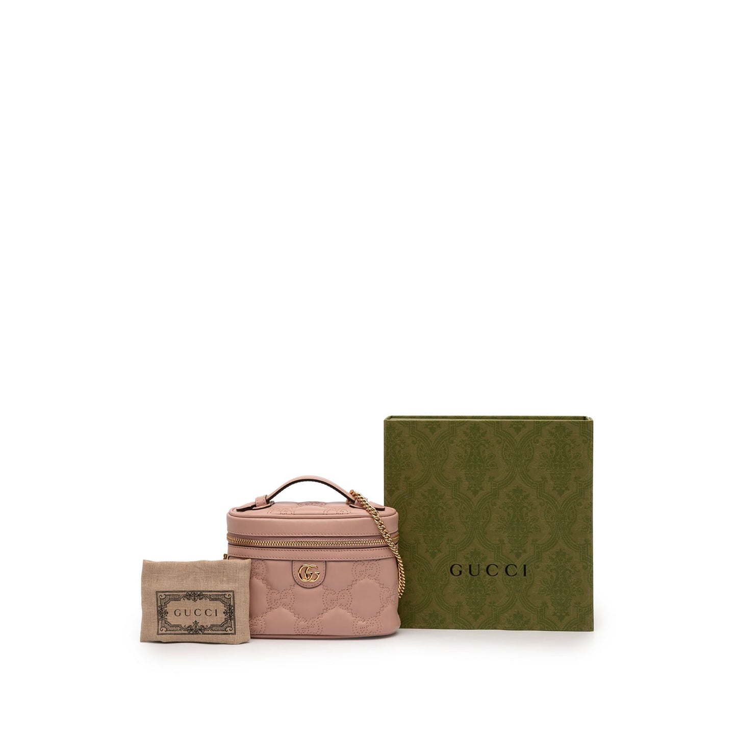 Gucci Mini GG Marmont Matelasse Calfskin Top Handle Vanity Chain Bag
