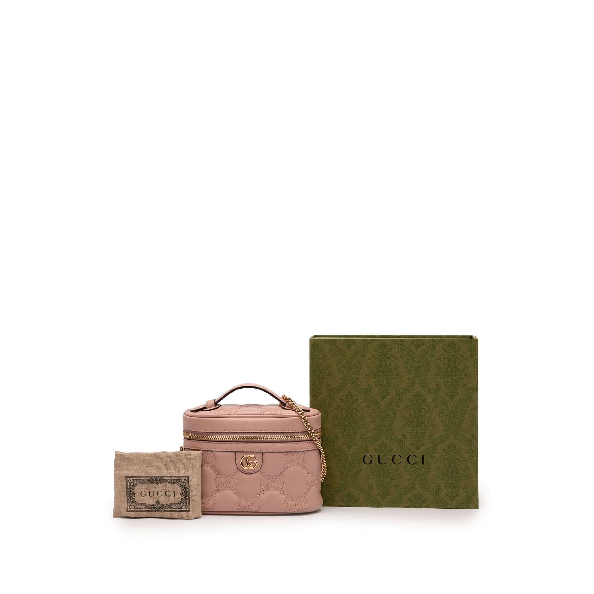 Gucci Mini GG Marmont Matelasse Calfskin Top Handle Vanity Chain Bag