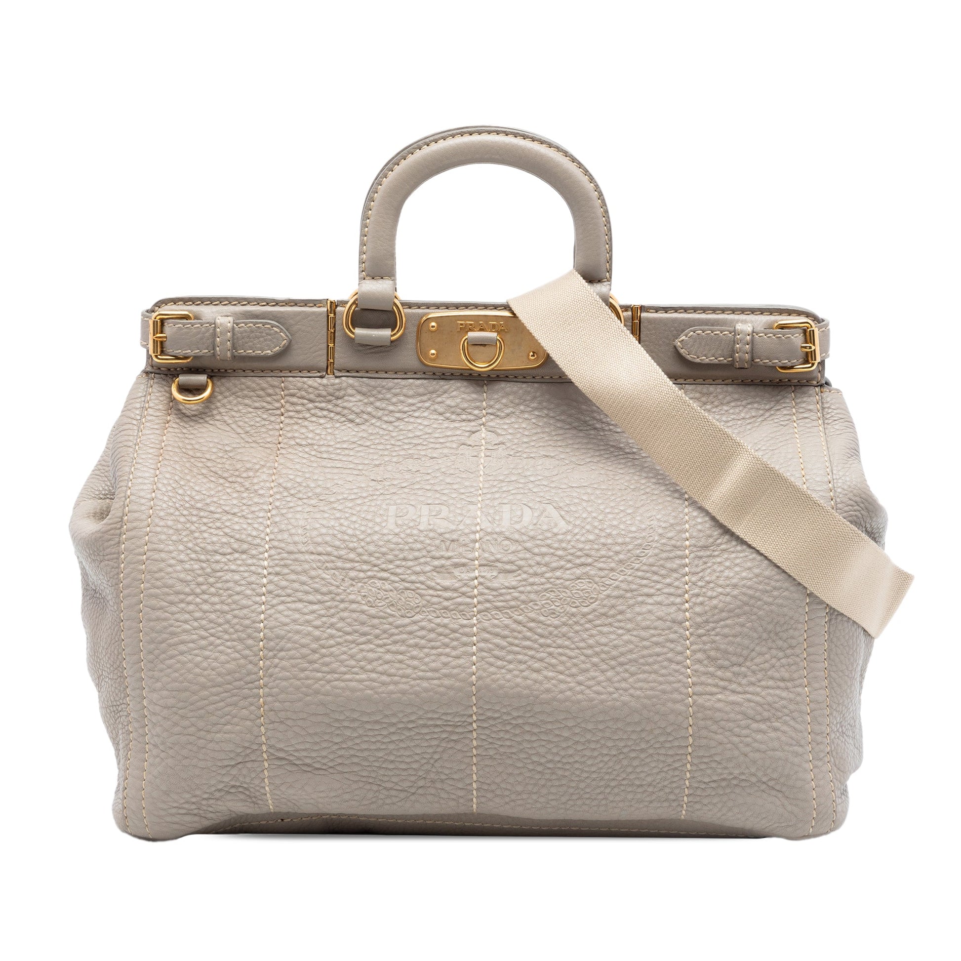 Prada Vitello Daino Canapa Logo Frame Satchel