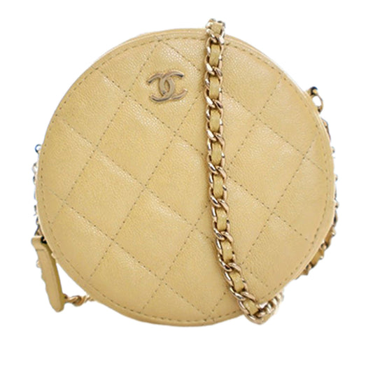 Chanel CC Quilted Caviar Round Clutch With Chain