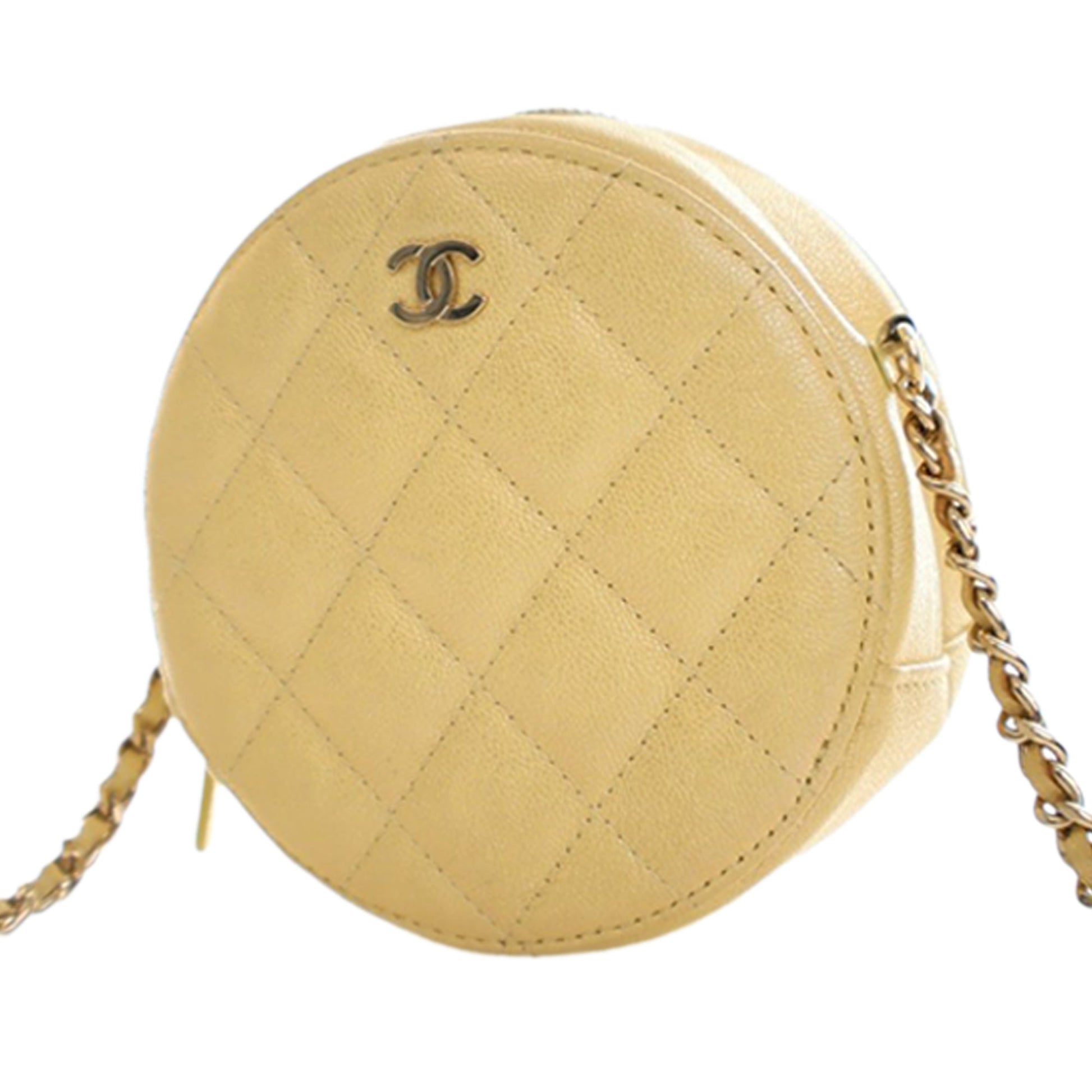 Chanel CC Quilted Caviar Round Clutch With Chain
