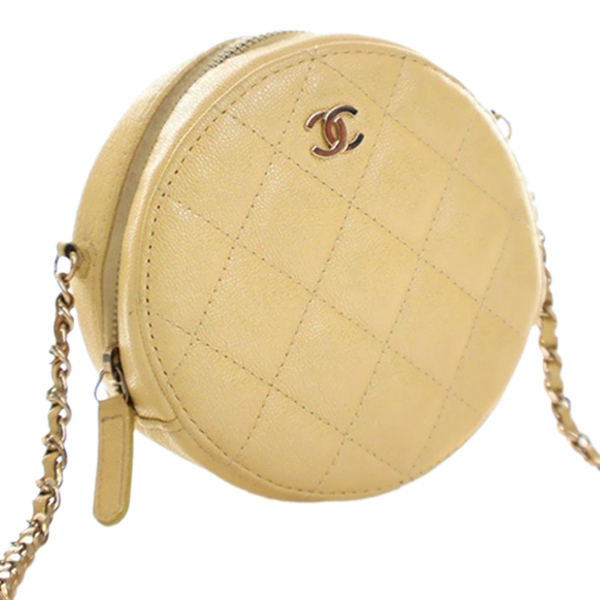 Chanel CC Quilted Caviar Round Clutch With Chain