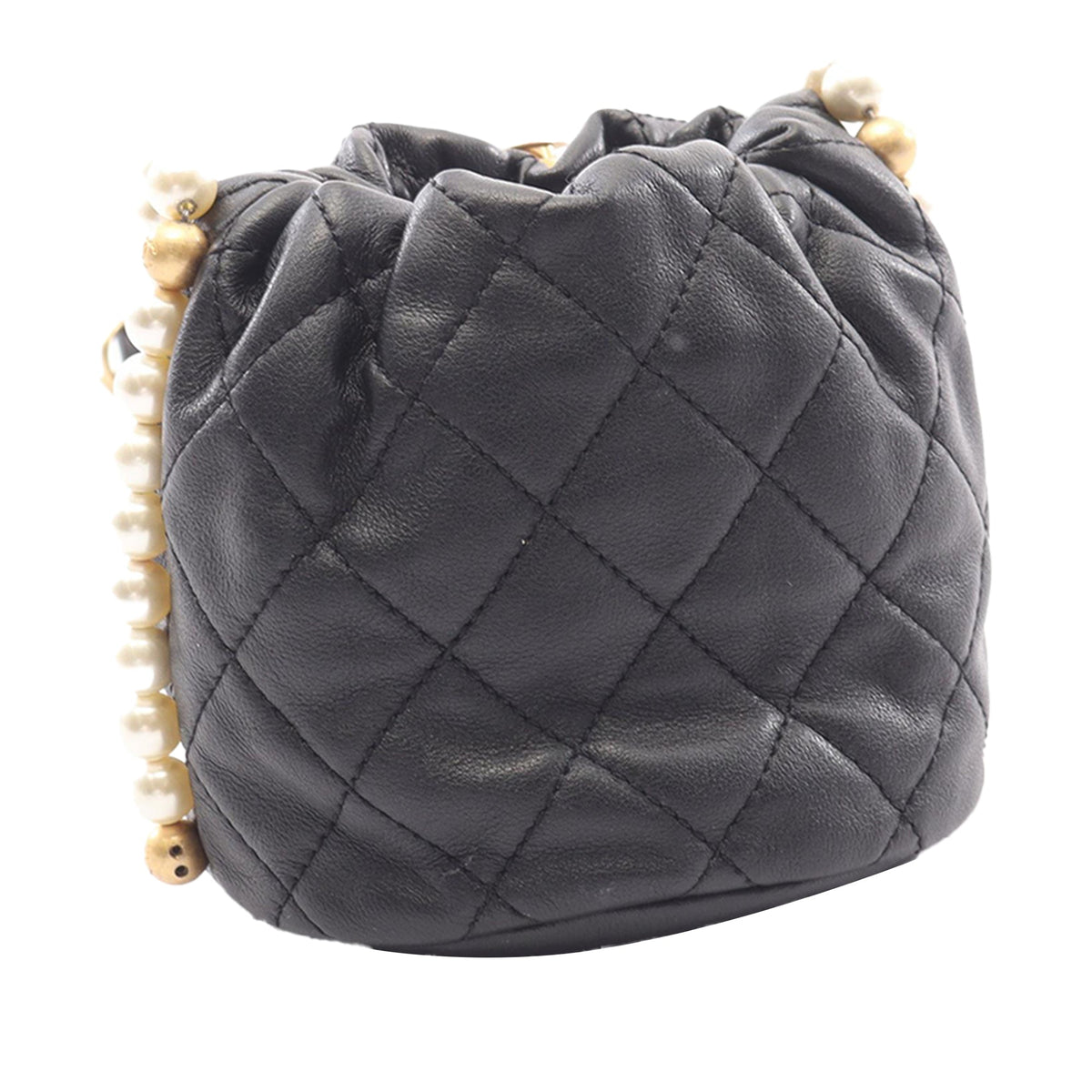 Chanel Mini Quilted Calfskin About Pearls Drawstring Bucket Bag