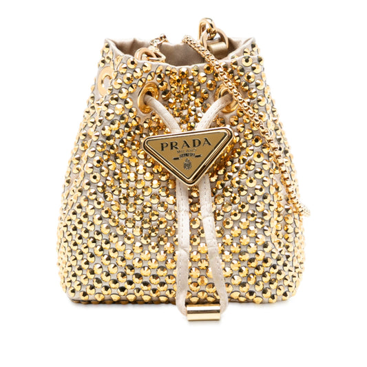 Prada Mini Re Nylon Crystal Embellished Drawstring Bucket Bag