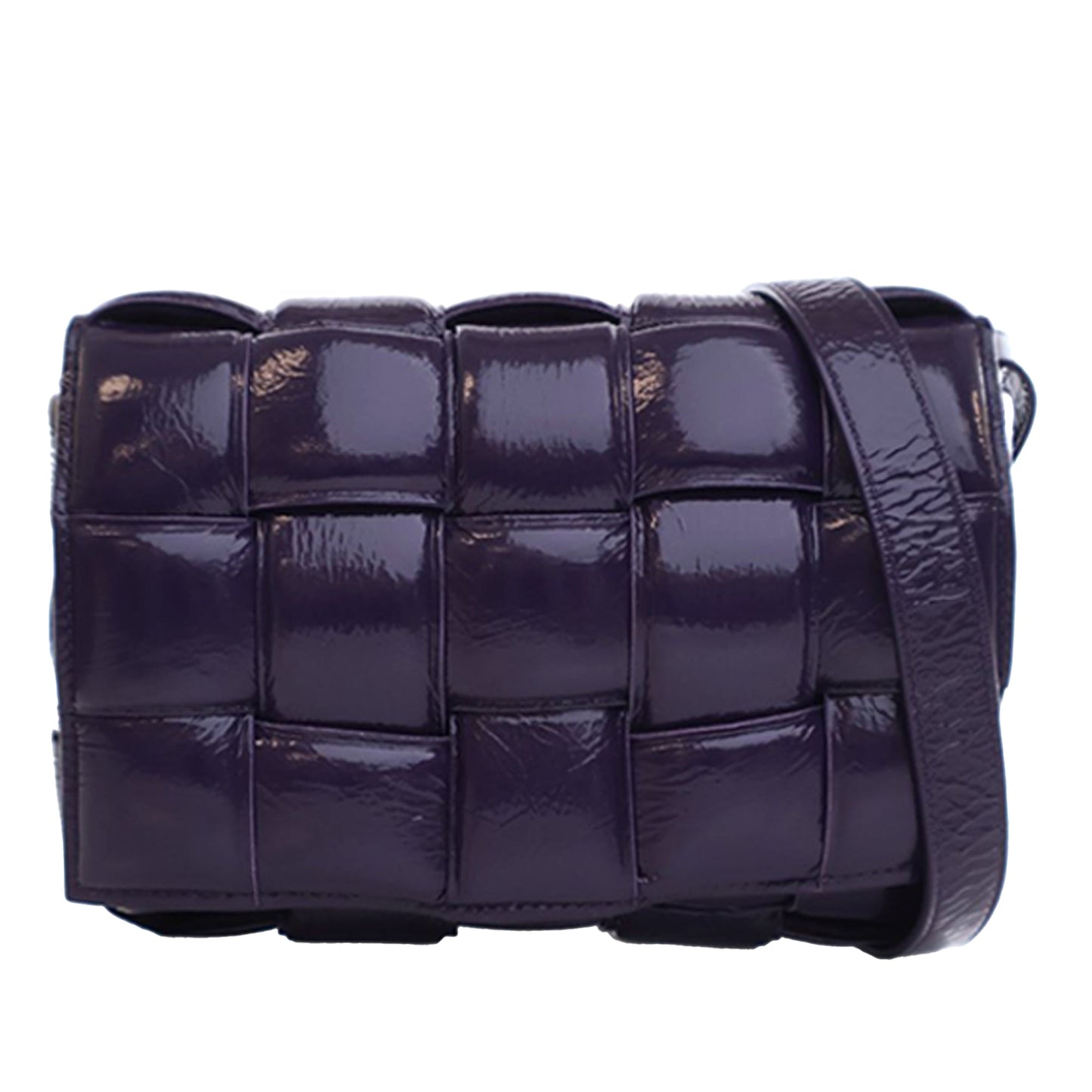 Bottega Veneta Patent Intrecciato Padded Cassette Crossbody