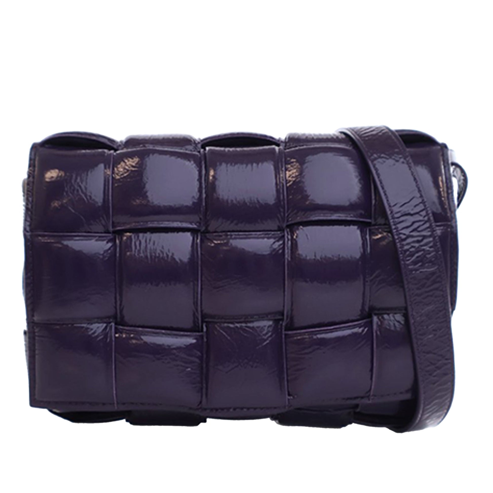 Bottega Veneta Patent Intrecciato Padded Cassette Crossbody