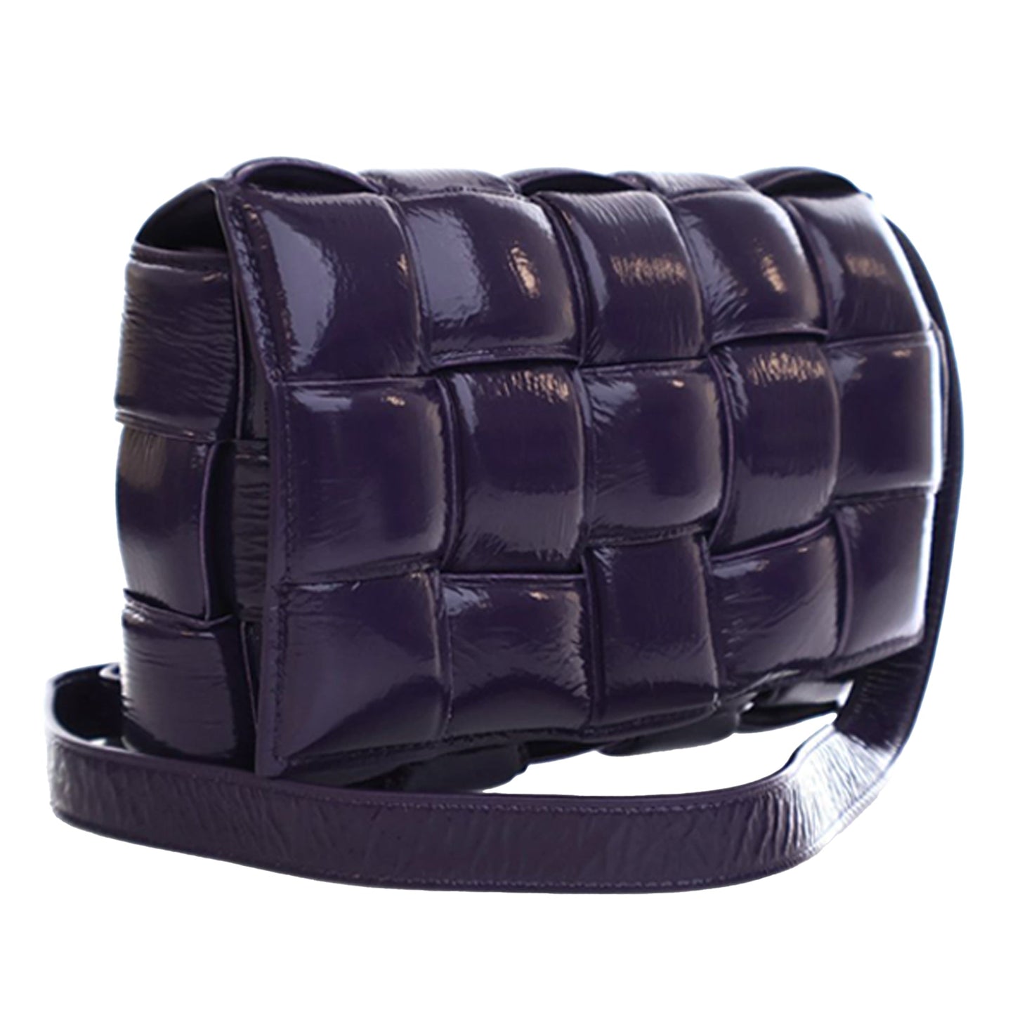 Bottega Veneta Patent Intrecciato Padded Cassette Crossbody
