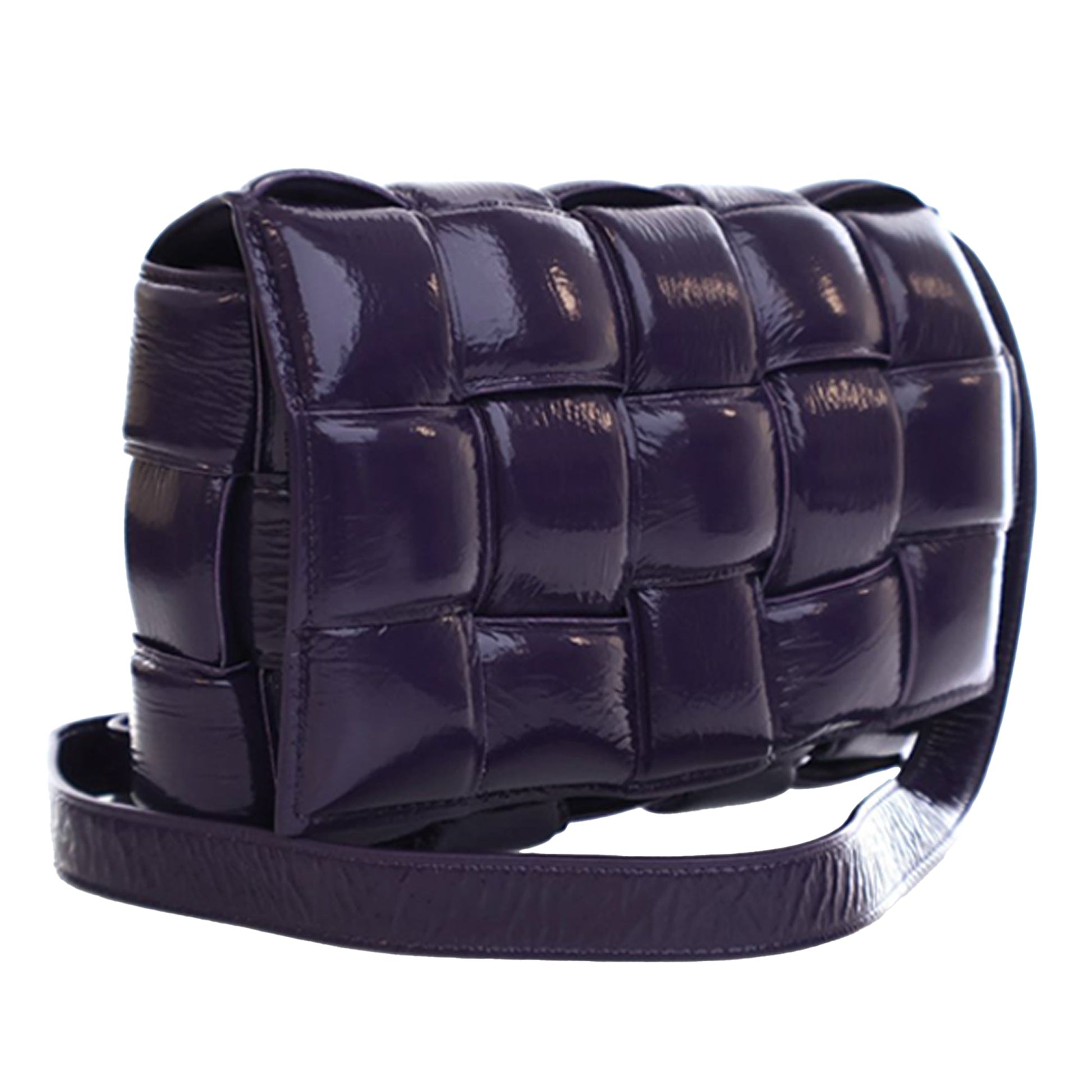 Bottega Veneta Patent Intrecciato Padded Cassette Crossbody