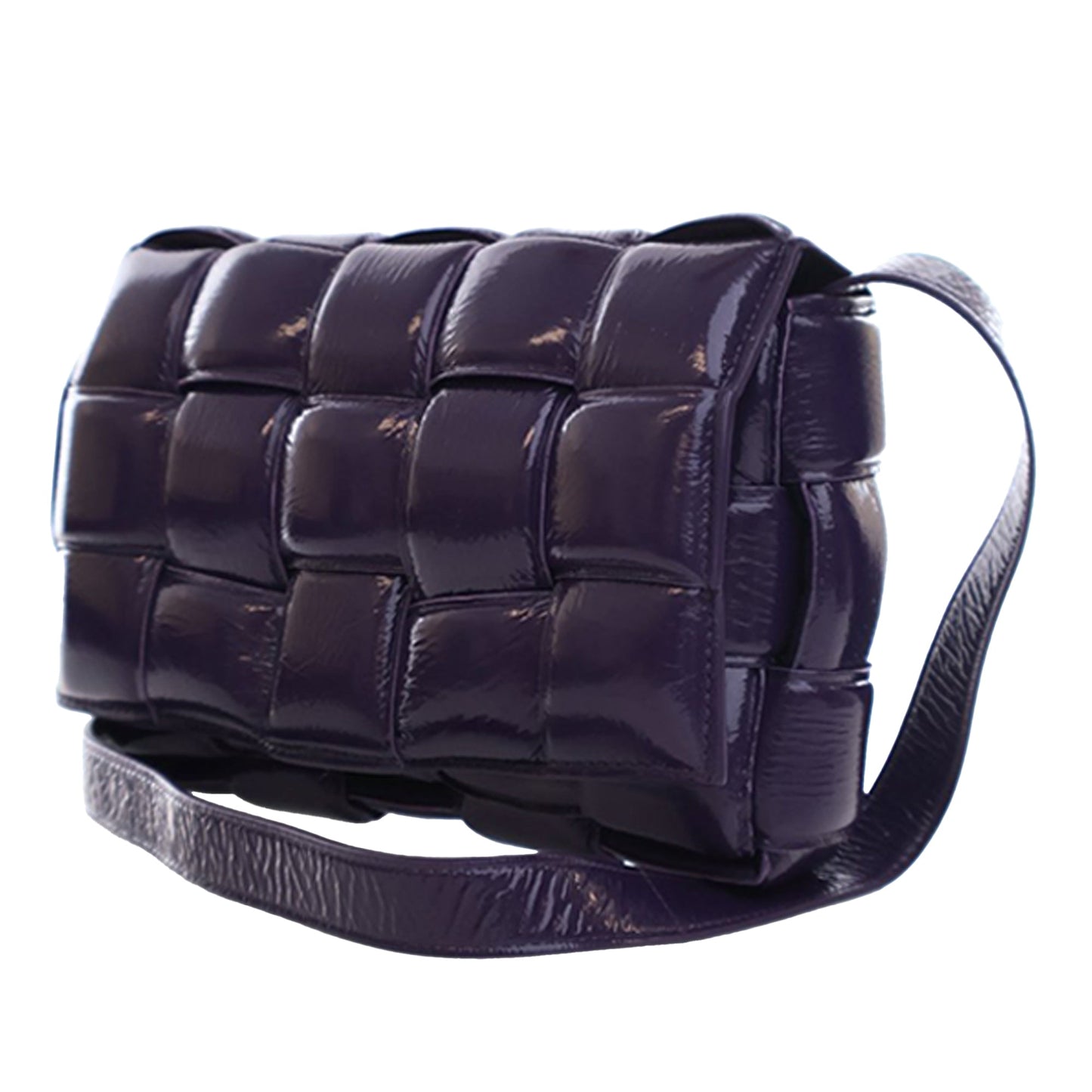 Bottega Veneta Patent Intrecciato Padded Cassette Crossbody