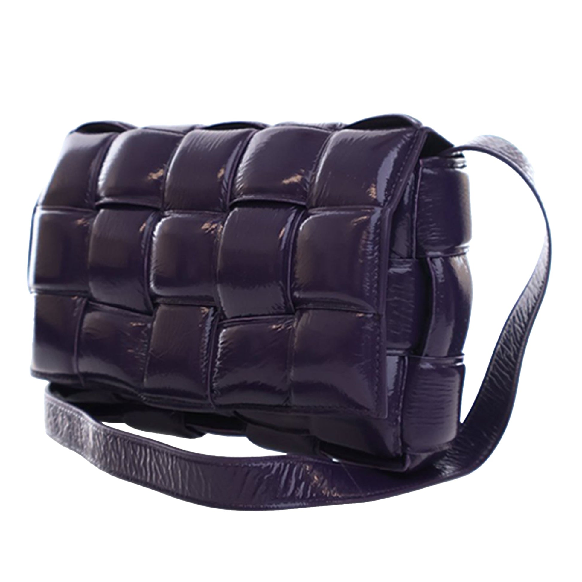 Bottega Veneta Patent Intrecciato Padded Cassette Crossbody