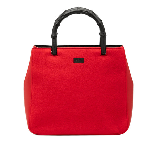 Gucci Wool and Calfskin Bamboo Top Handle Bag