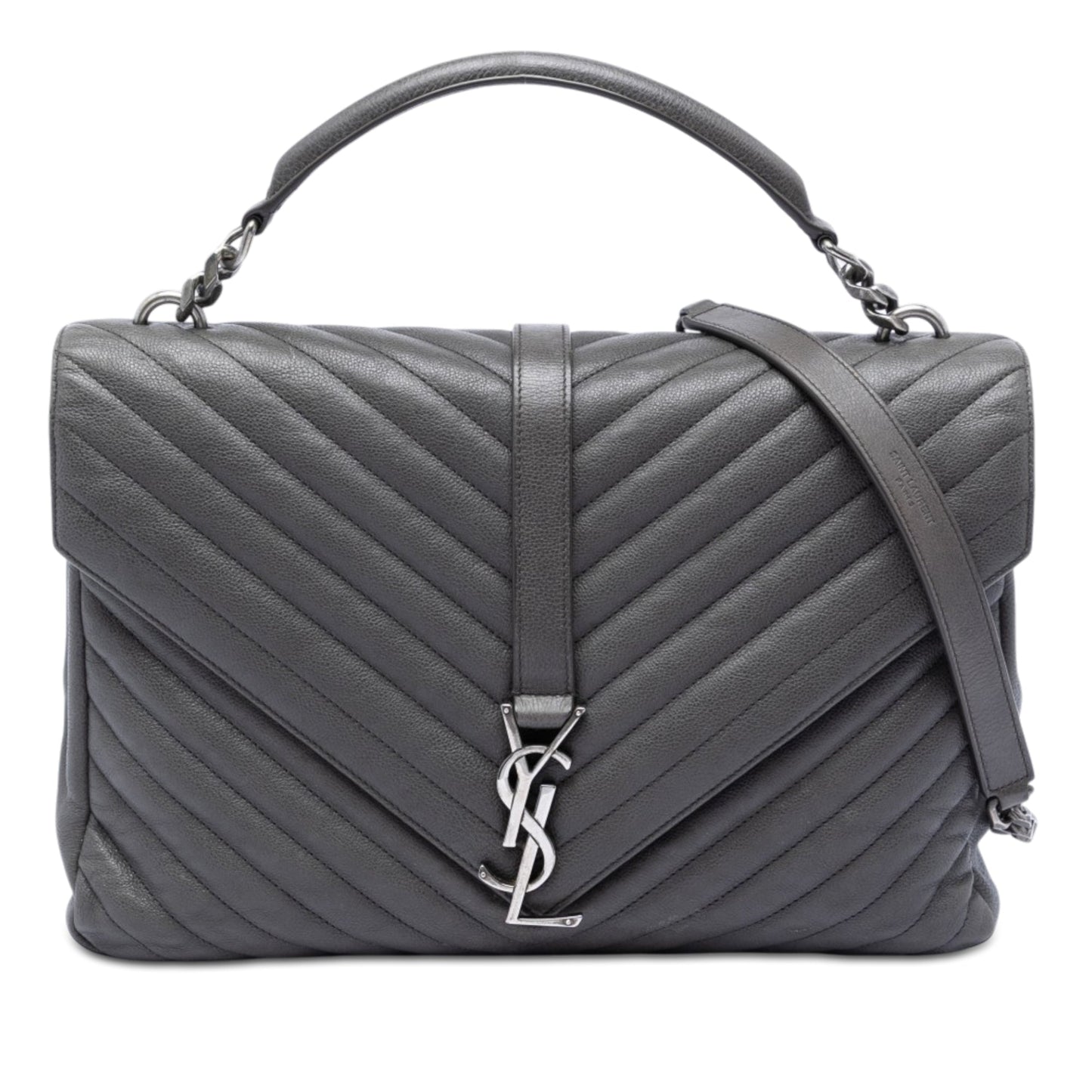 Saint Laurent Large Chevron Sheepskin Monogram College Satchel