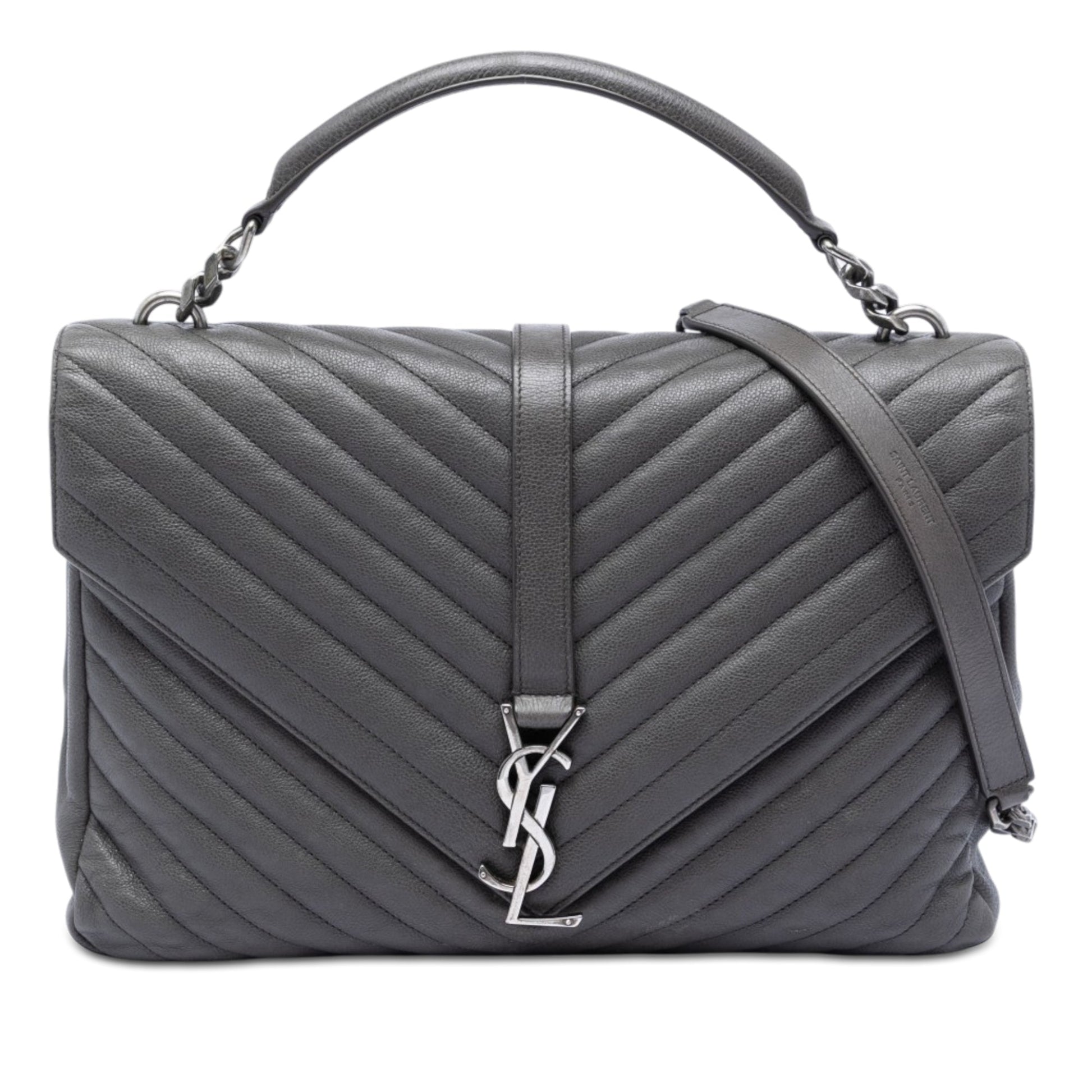Saint Laurent Large Chevron Sheepskin Monogram College Satchel